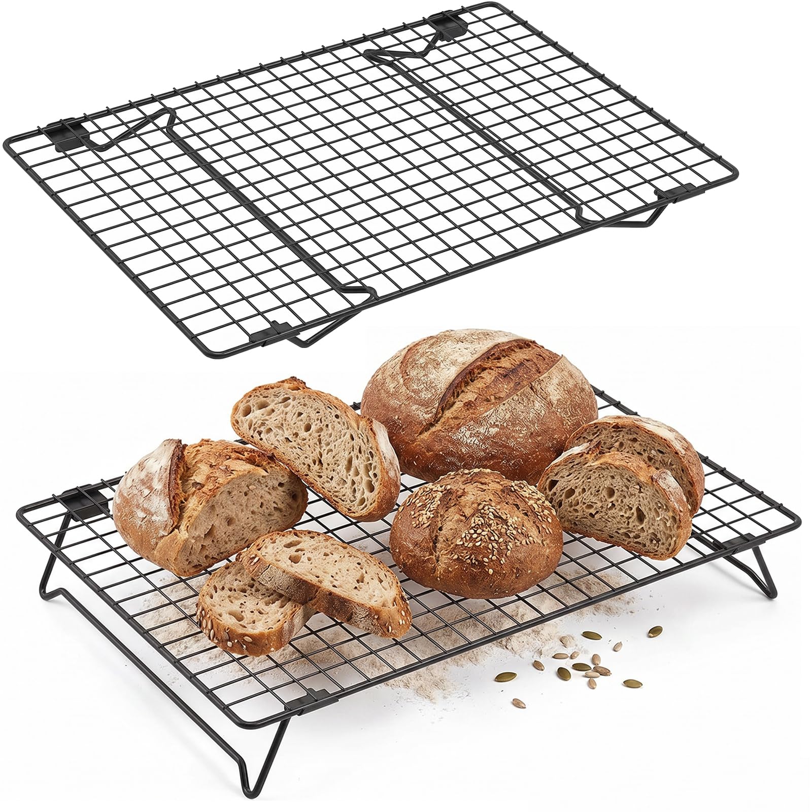 2 Pack Sourdough Cooling Rack, 17 x 11 Inch Heavy Duty Steel Cooling Racks for Sourdough, 2Tier Stackable Tall Baking Racks, Wi