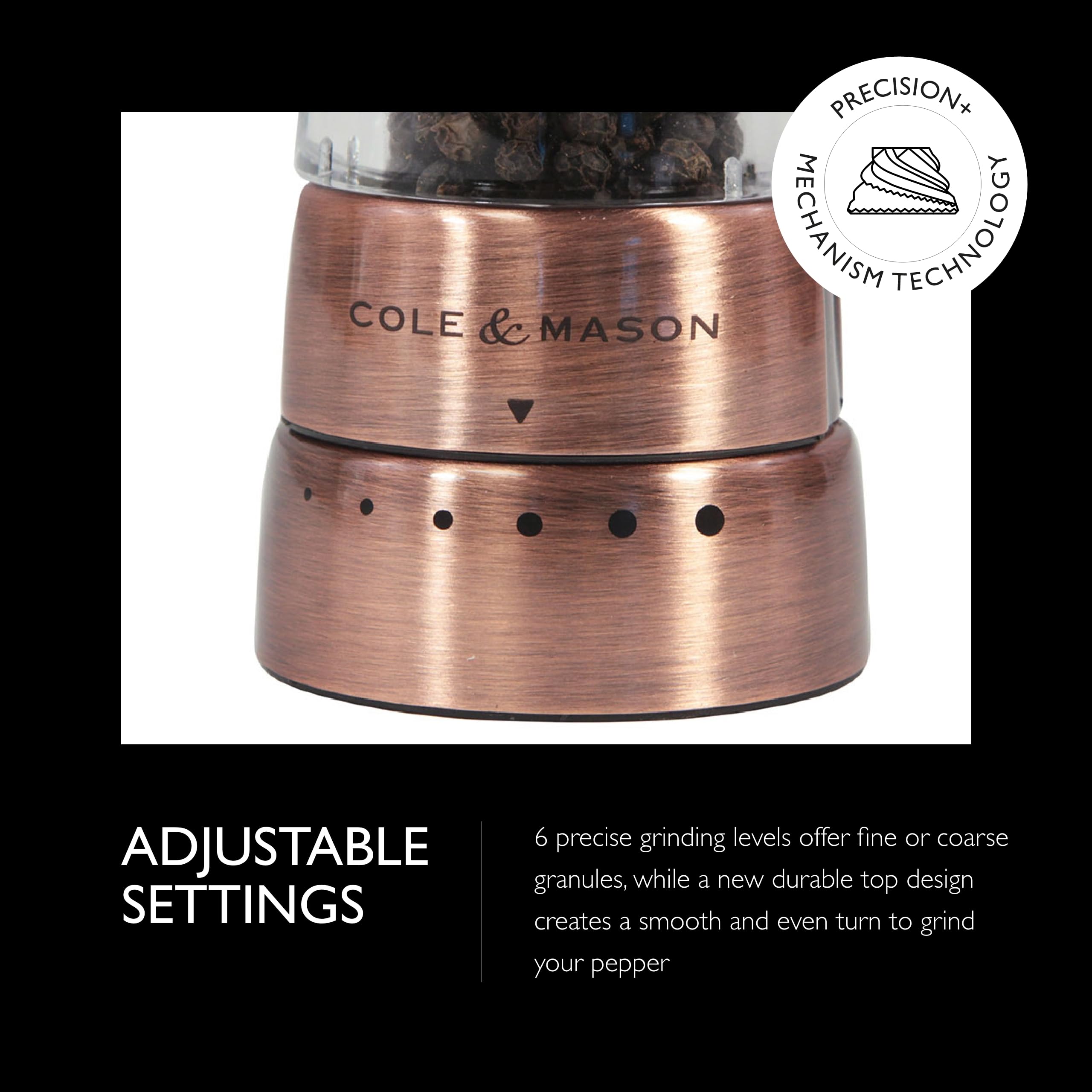 Cole & Mason Derwent Pepper Grinder - Copper Mill Includes Gourmet Precision Mechanism And Premium Peppercorns