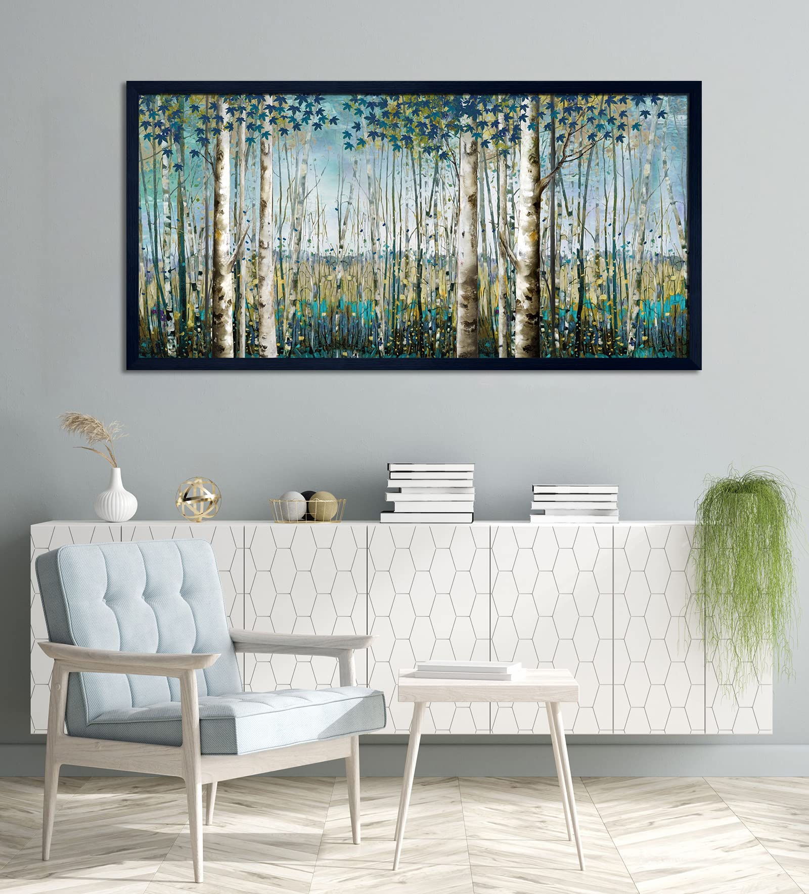 Green View White Birch Forest Canvas Painting Wall Art Decor Nature Plant Picture Wildlife Trees Landscape Artwork Home Living R