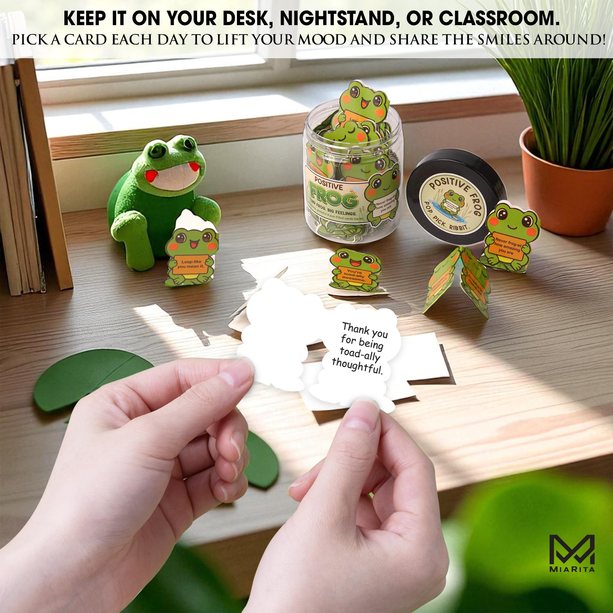 Positive Frog Jar - Cute Thank You Gift, Appreciation Gifts with 60 Uplifting Messages, Funny Emotional Support Frog, Self Care