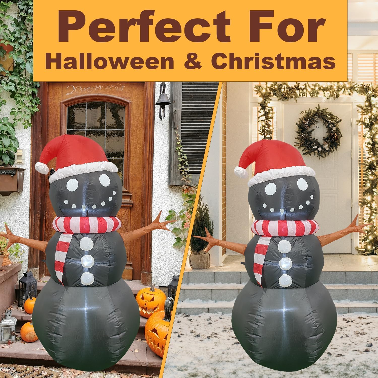 PRODUCTZ Christmas Decorations 5 FT Black Inflatable Snowman w/Christmas Hat Unique Holiday Blow Up Outdoor/Indoor/House/Yard De