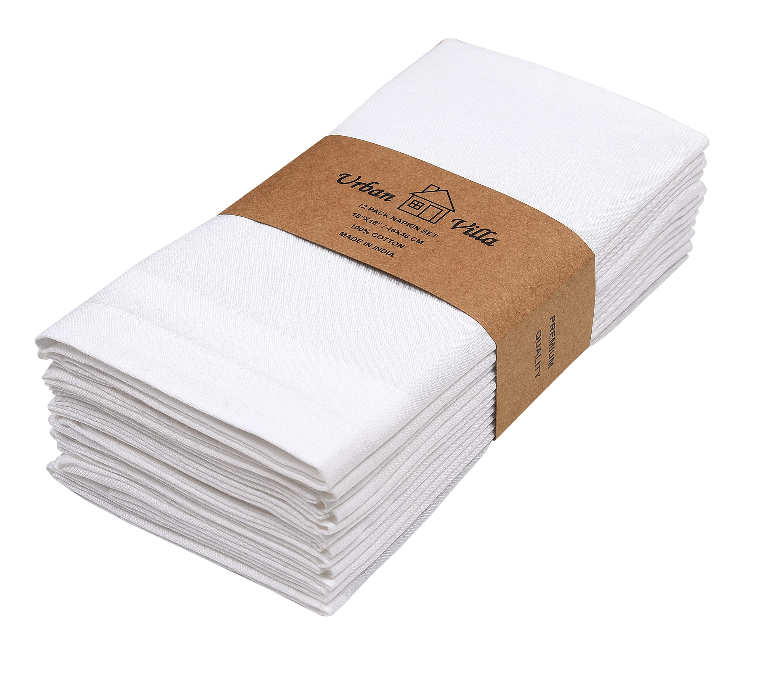 Urban Villa (Set Of 12) Dinner Napkins Solid White Color Cloth Napkins 100% Cotton Dinner Napkins Size 18X18 Inches Cloth Napkin