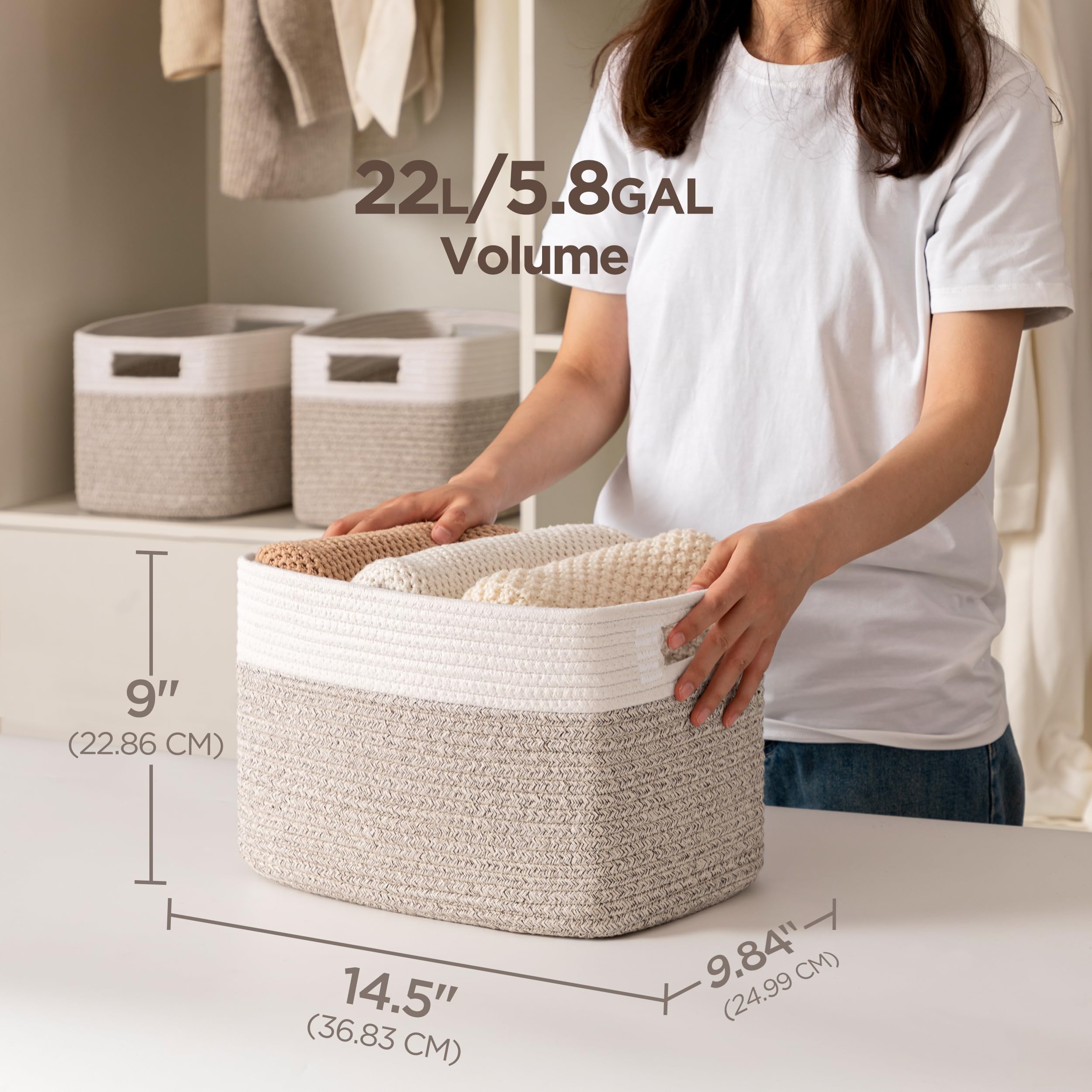 Ubbcare 2 Pack Shelf Baskets, Larger Woven Storage Baskets For Organizing(14.5''L X 9.84''W X 9''H), Basket Organizer For Dog To