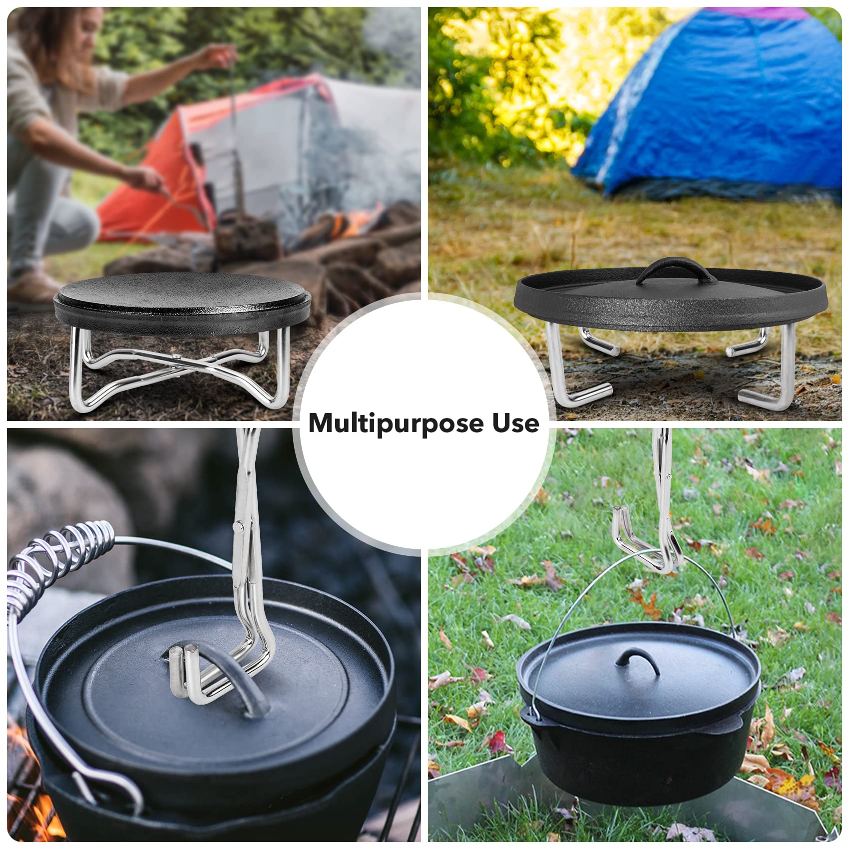 Stanbroil 8'' Stainless Steel Folding Dutch Oven Lid Stand For Campfire Cooking, 4-In-1 Folding Pot Stand Camp Dutch Oven Tool