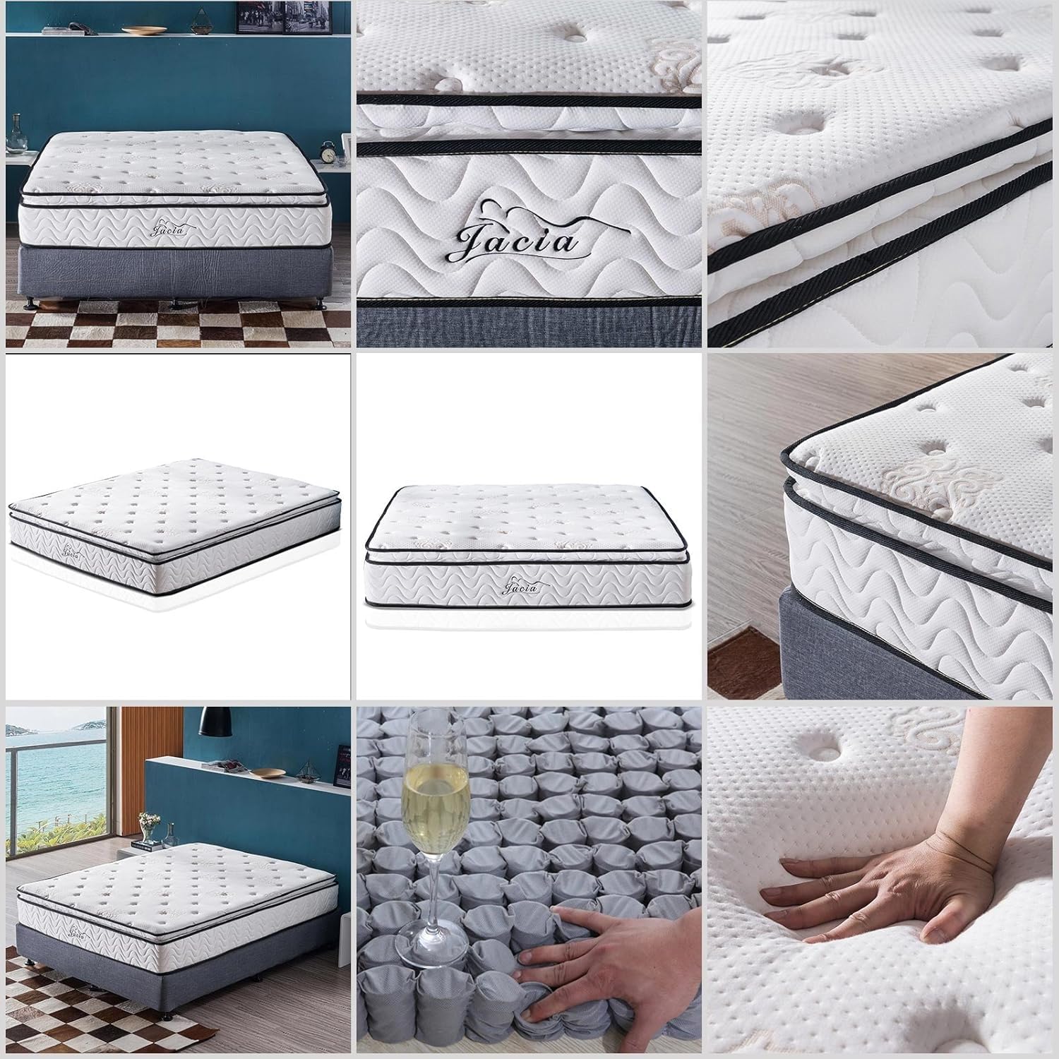 Jacia House Twin Mattress 11.4 Inch Memory Foam Innerspring Independently Encased Coil Hybrid Mattress - Pillow Top Mattress - B