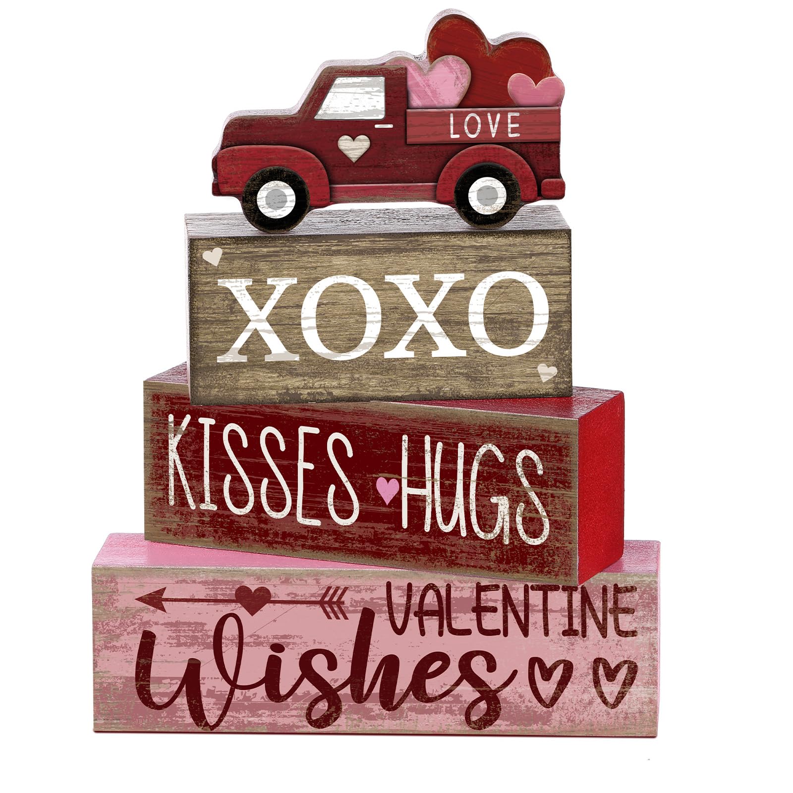Lineshading 4 Pcs Valentine s Day Table Decoration Wooden Heart Truck Decor Valentine Tiered Tray Decor Valentine s Day Centerpi