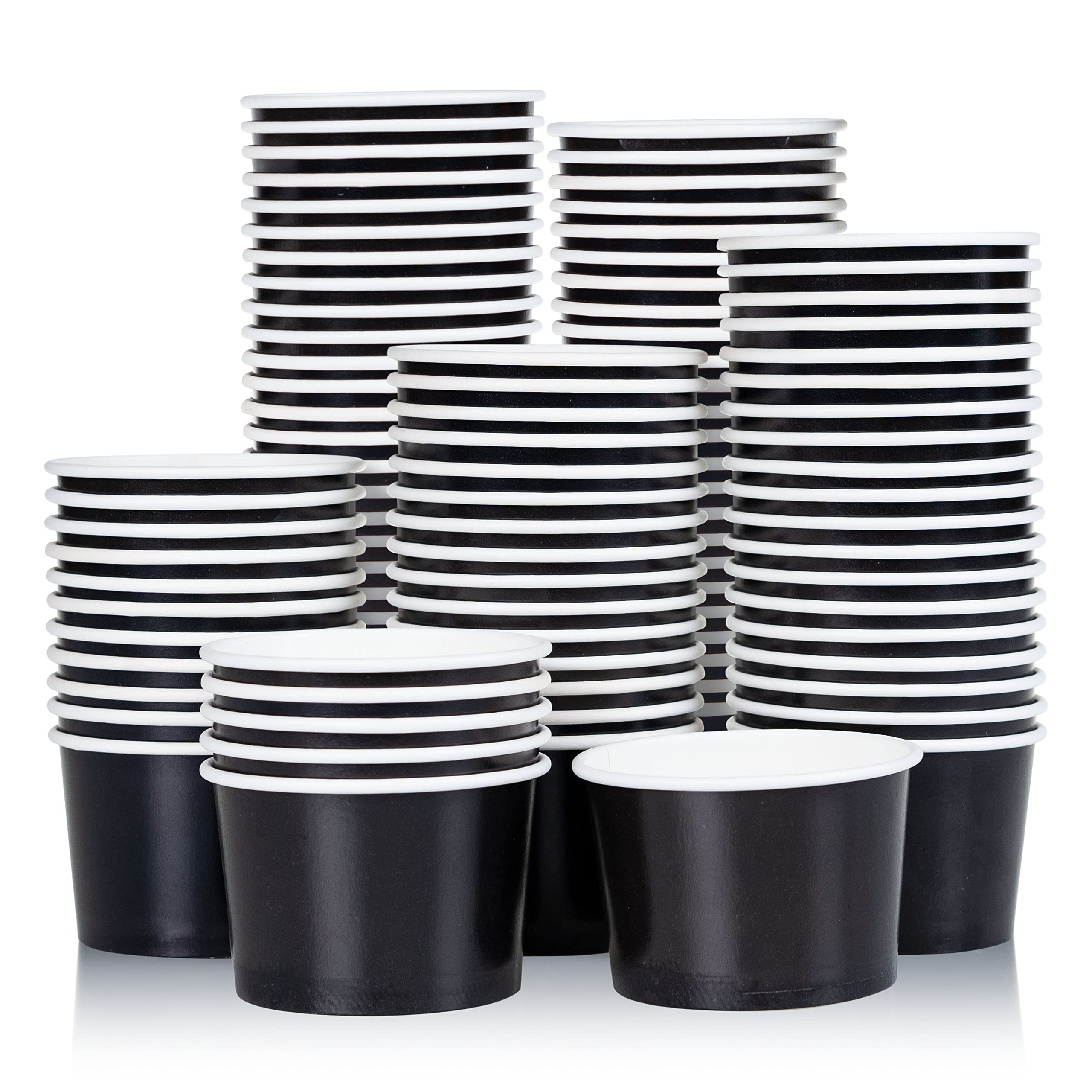 MATICAN Paper Ice Cream Cups, 100Pack 9oz Disposable Dessert Bowls for Hot and Cold, 9ounce, Black