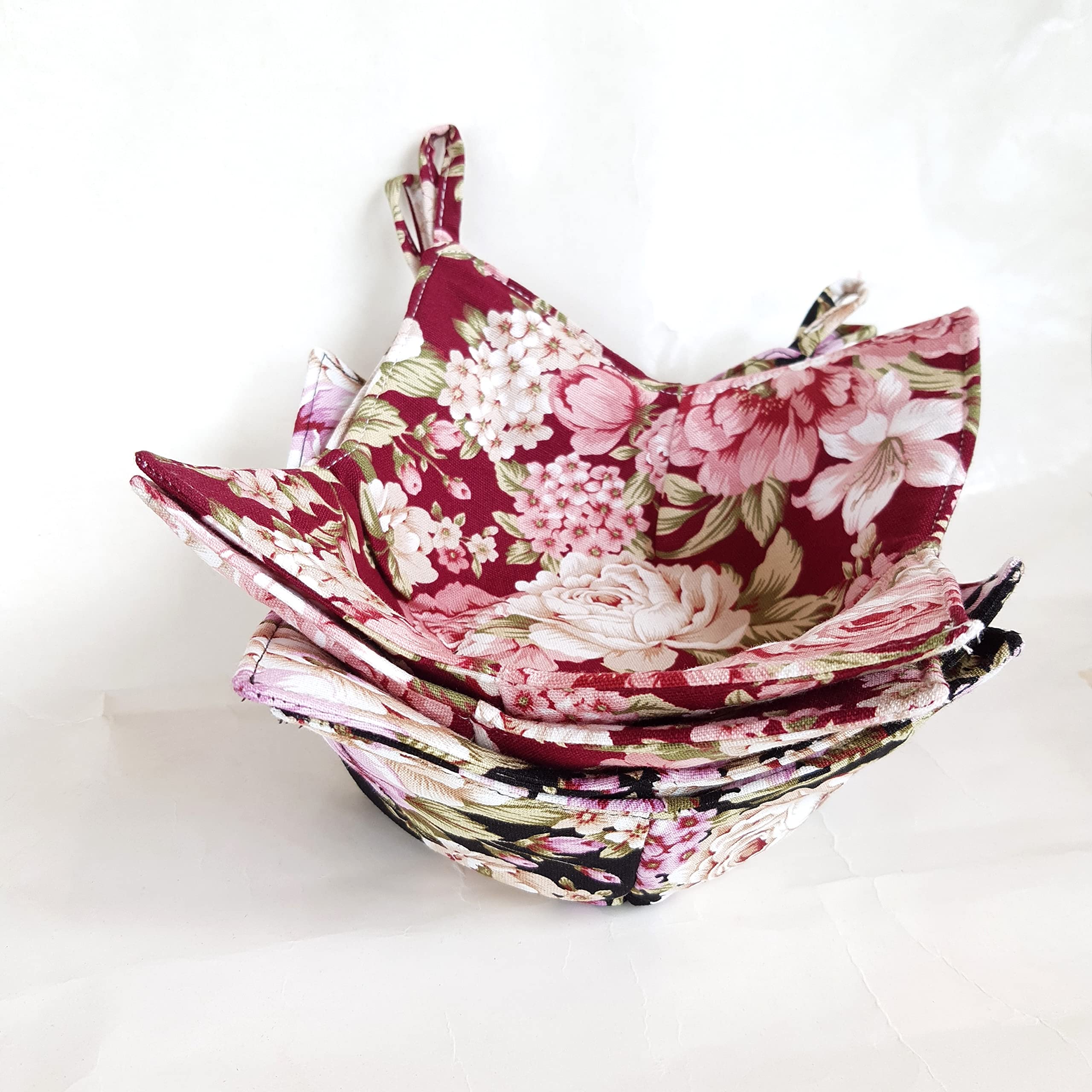 Cushystore 4X Bowl Cozy Canvas Holders Heat And Cold Resistant Anti-Scalding Protector Red Black Roses Garden