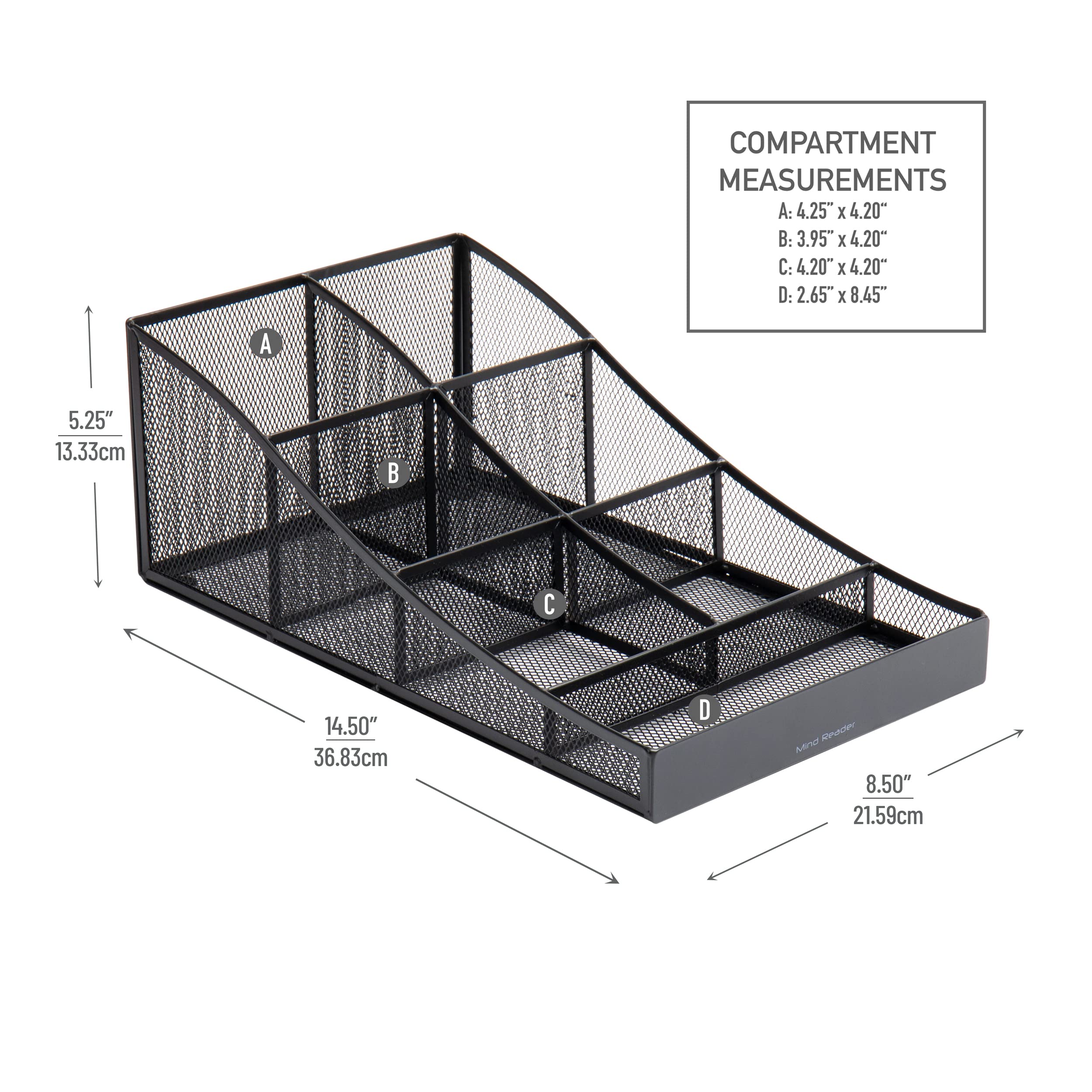 Mind Reader Cup And Condiment Station, Set Of 2, Countertop Organizer, Coffee Bar, Metal Mesh, 8.5'' L X 14.5'' W X 5.25'' H, Bl