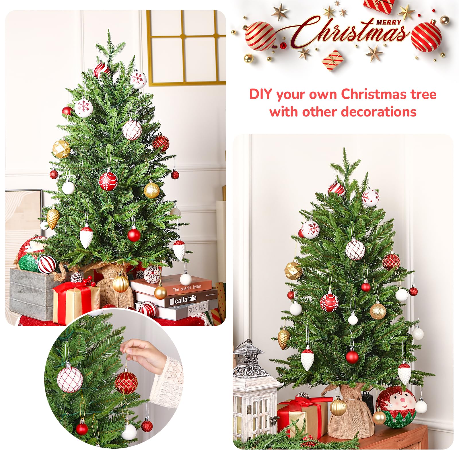 4 ft Small Mini Prelit Artificial Christmas Tree with Color LED Lights, Remote Control and Timer, Perfect PE+PVC Little Tabletop