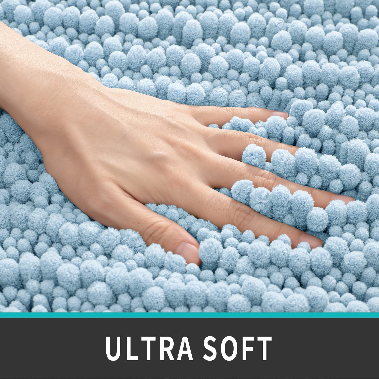 DEXI Bath Mat Bathroom Rug Non Slip Absorbent and Soft Floor Mats Washable Chenille for Bathtub Toilet Shower Room Entryway 20''x32''Light Blue