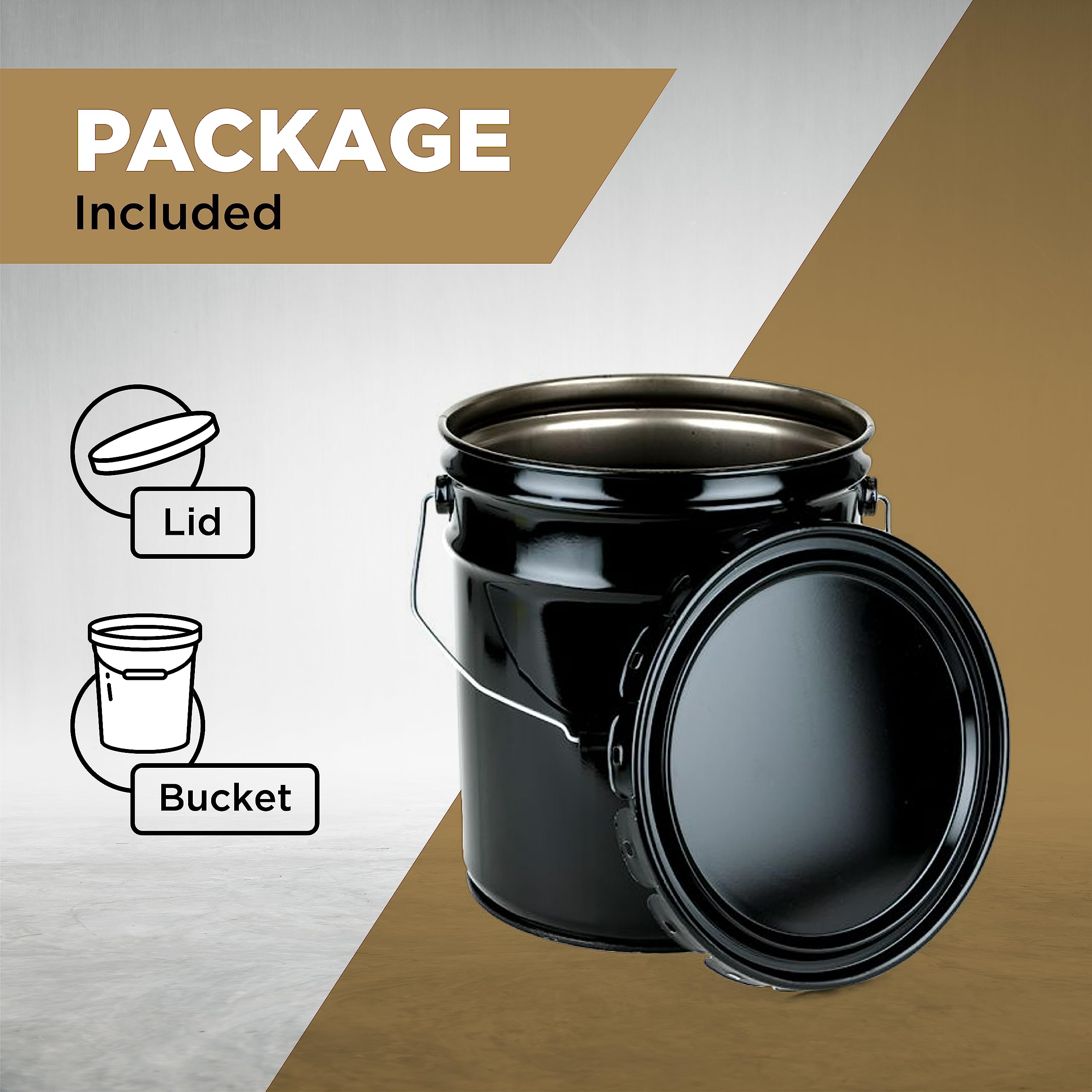 Ateret 5 Gallon Black Metal Bucket & Lid, Heavy Duty Durable Pails And Lids For Outdoor And Household Use (1 Pack)