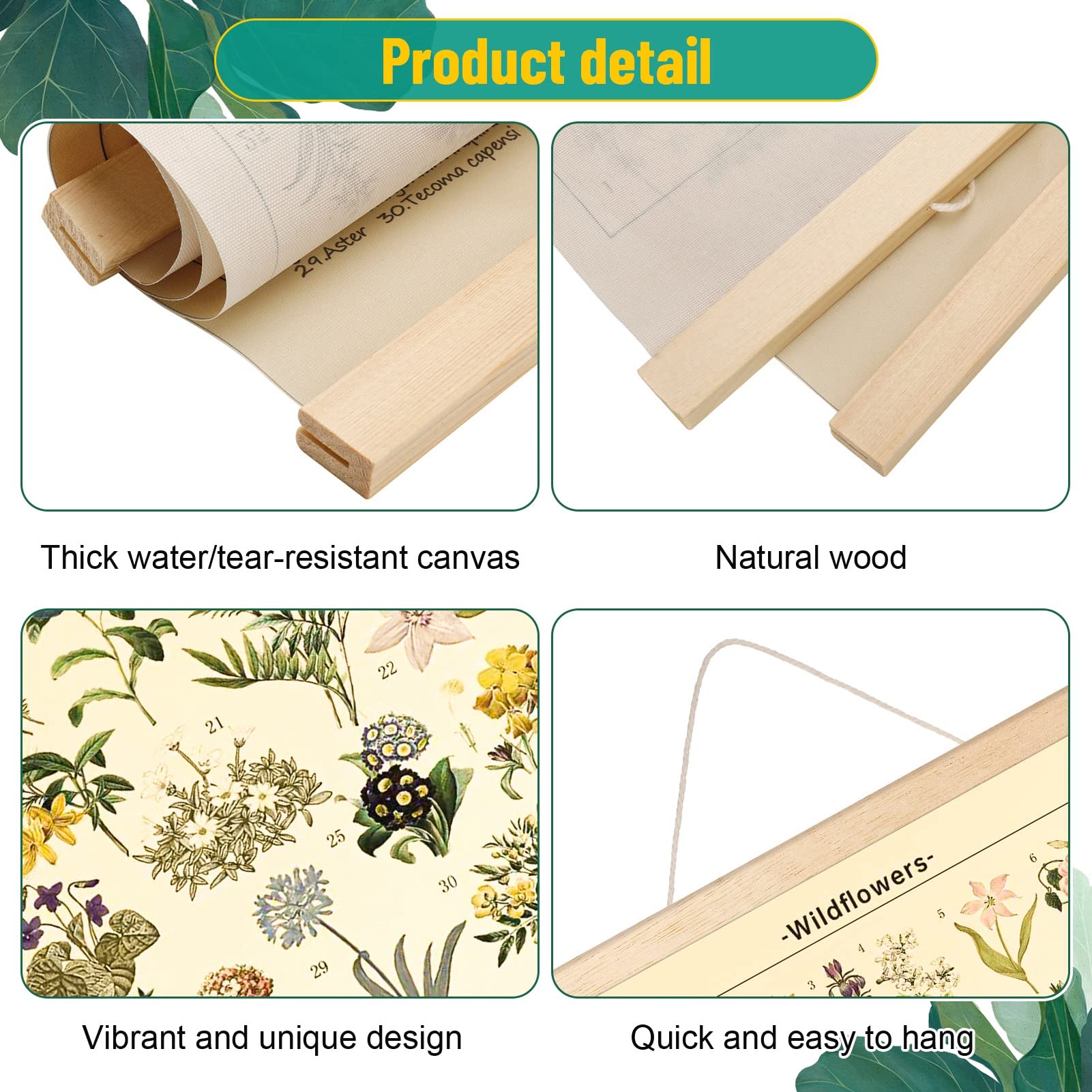 Chenkaiyang 2 Pcs Vintage Hanging Poster,Flowers Wall Hanging Botanical Rustic Retro Wall Art Prints Flower Chart Posterfor Livi