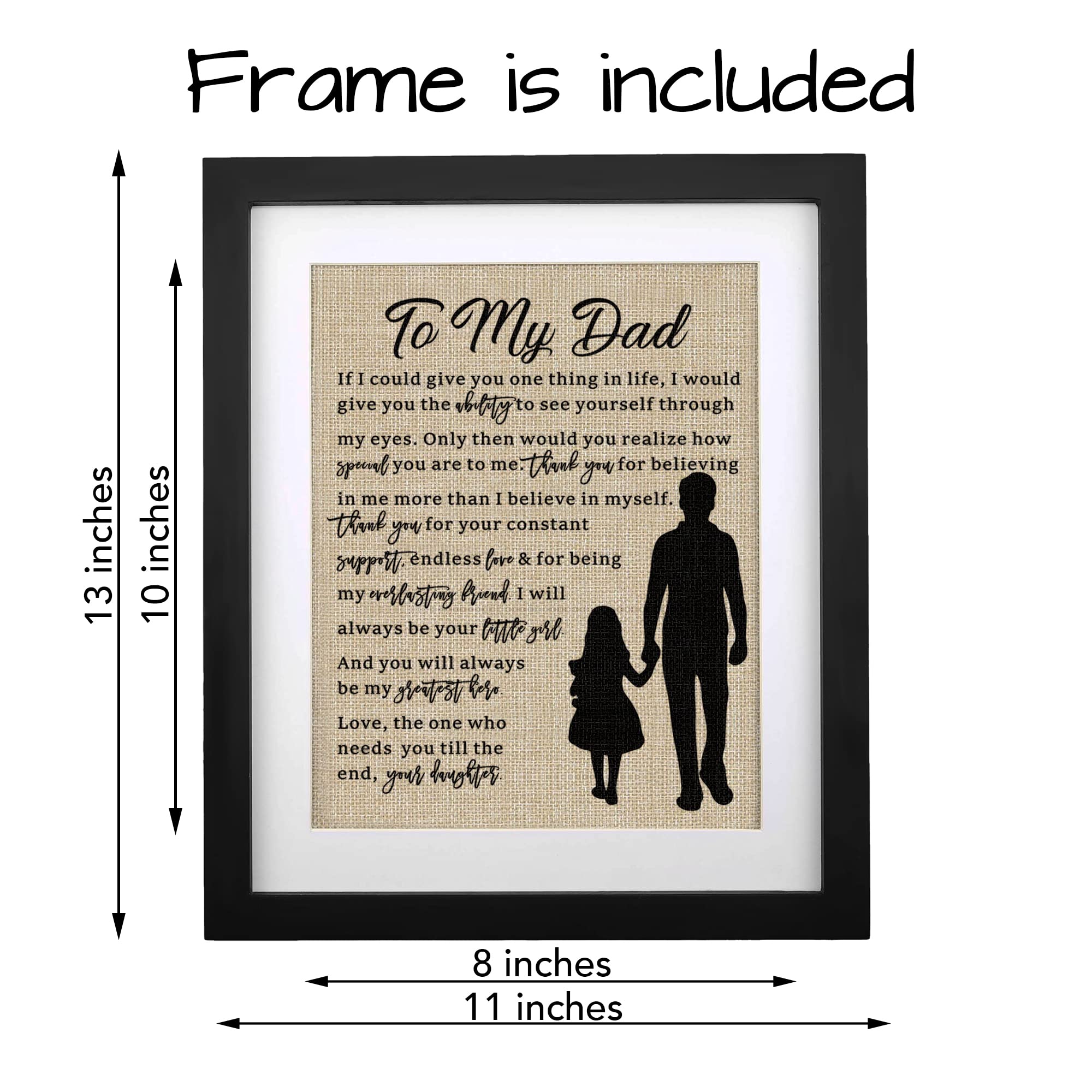 Dad Gifts From Daughter, Dad Fathers Day Birthday Christmas Gifts Ideas - Framed Burlap Print 11'' W X 13'' H - Gifts For Dad Fr