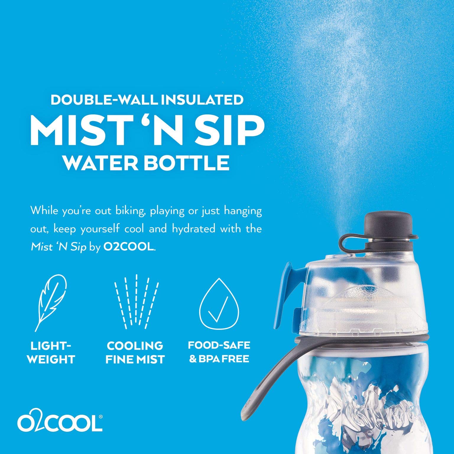 O2Cool Mist 'N Sip Misting Water Bottle 2-In-1 Mist And Sip Function With No Leak Pull Top Spout Reusable Sports Water Bottle -
