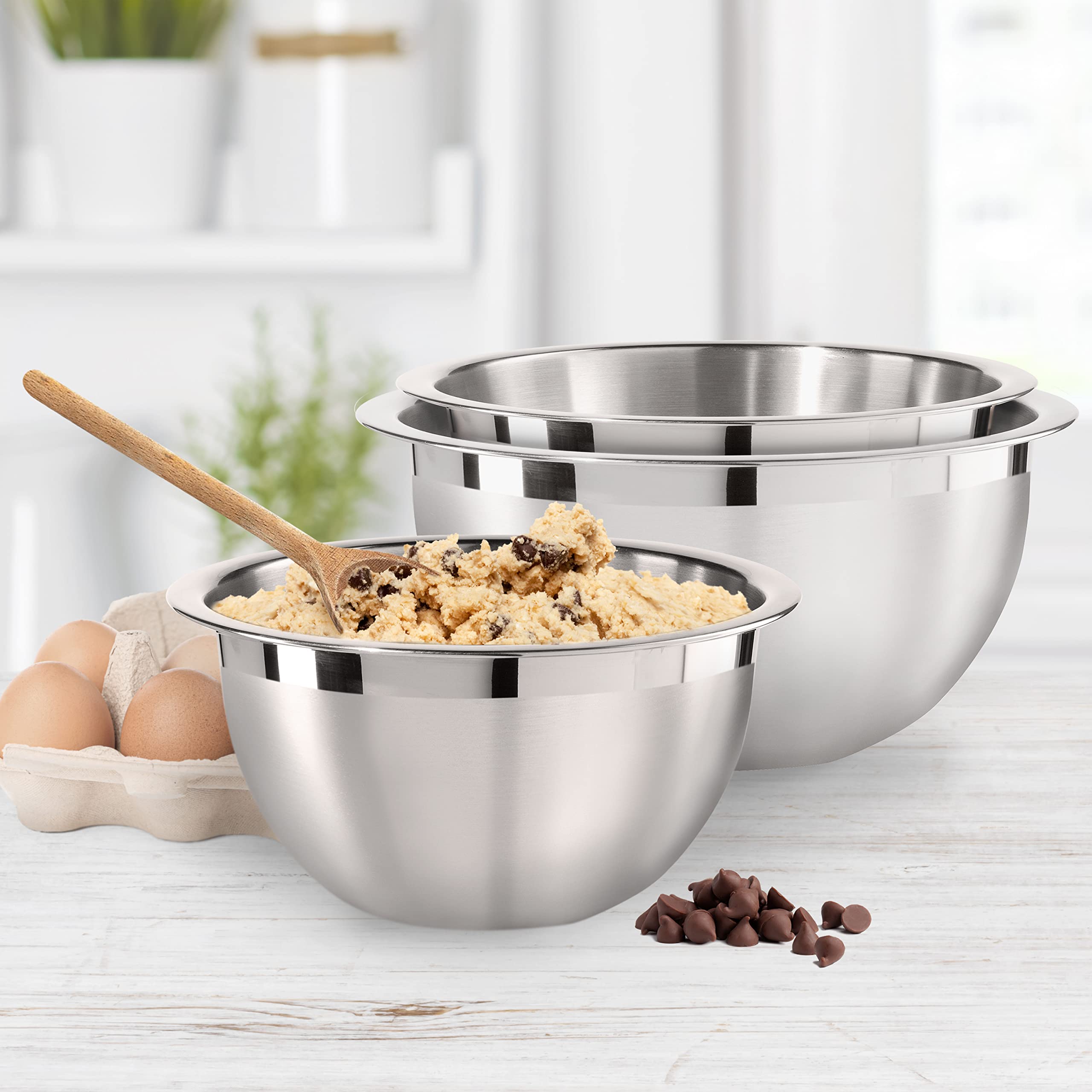 Oggi 8-Quart Two-Tone Stainless Steel Mixing Bowl, Great For Mixing, Making Dough, Dressing Salads, Mixing Eggs, Washing Vegetab