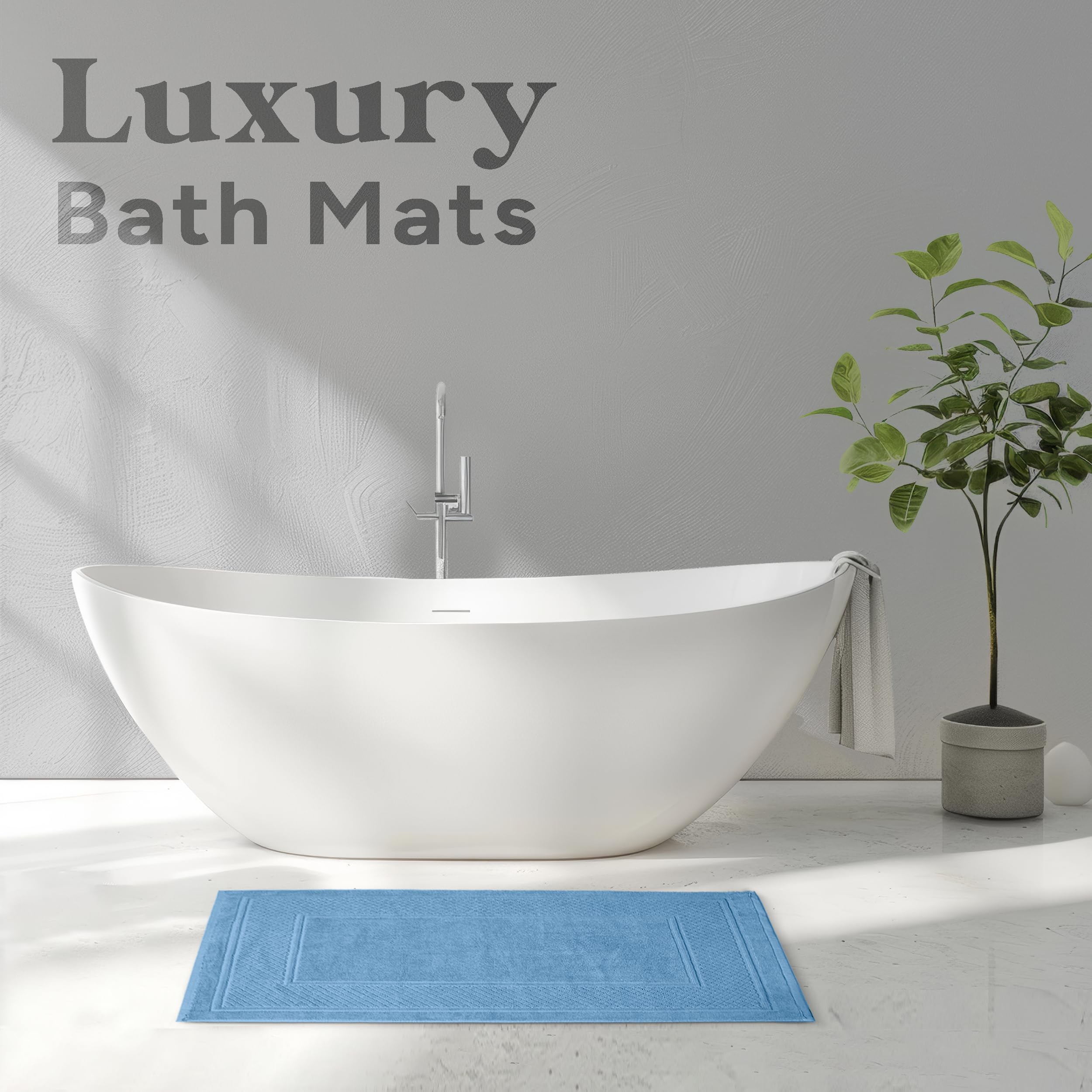 Avalon Bath Mats for Bathroom - Absorbent Bathroom Mats Quick Dry Bath Mat - 100% Cotton Bath Mats Soft Bathroom Floor Mat - SkyBlue Bath Mat Absorbent Bath Mat Set of 2 (22x34 Inches)