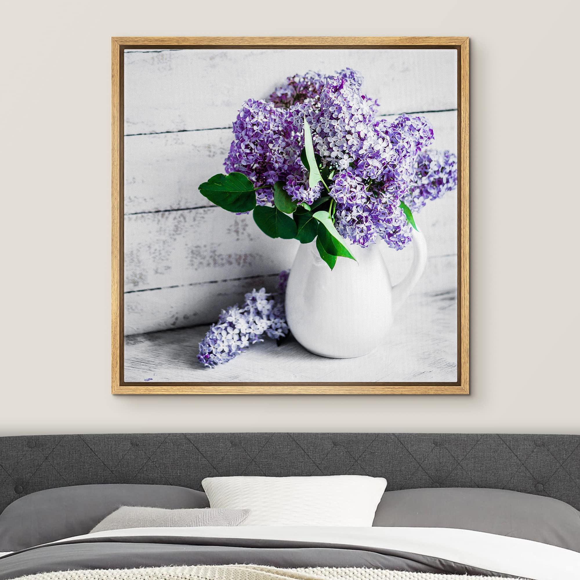 Wall26 Framed Canvas Wall Art - Elegant Lilac Light Purple And Pink Flowers In White China Bottle Mordern Home Decoration - 24''