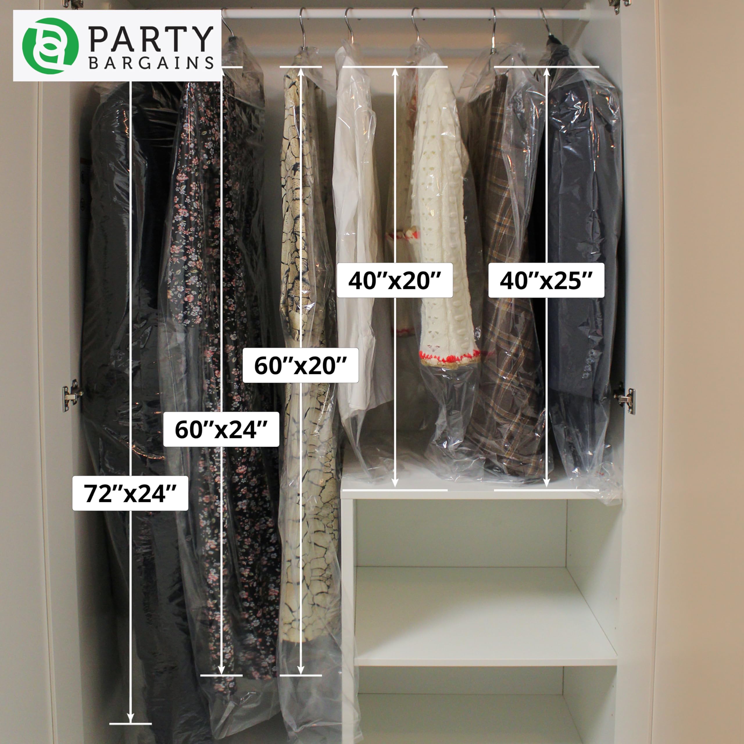 Party Bargains 60X20 Inch Clear Plastic Garment Bags, 50 Pack