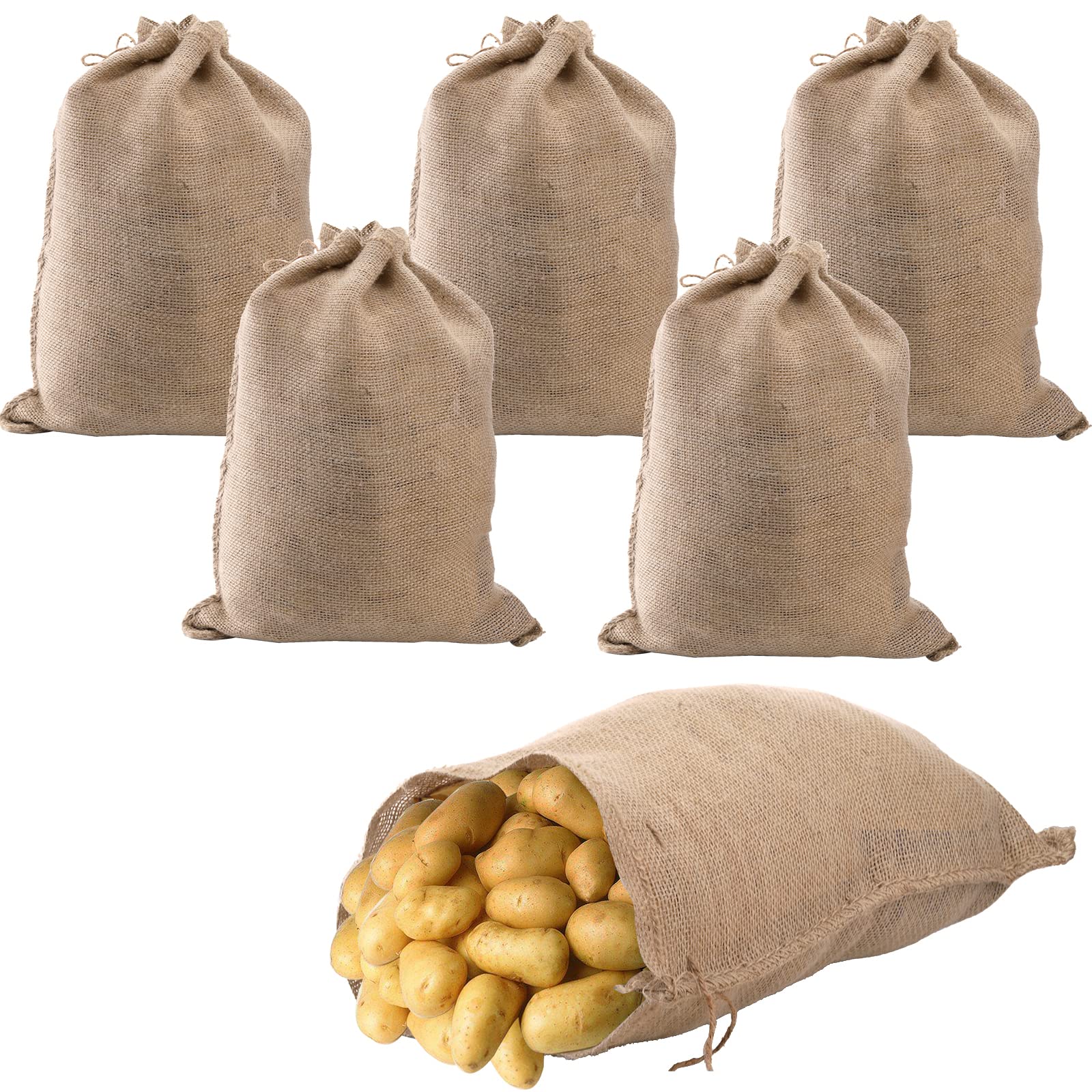 Bekith 6 Pack Burlap Bags With Drawstring, 18'' X 24'' Natural Jute Potato Sacks, Reusable Root Vegetable Storage Bags, Strong R