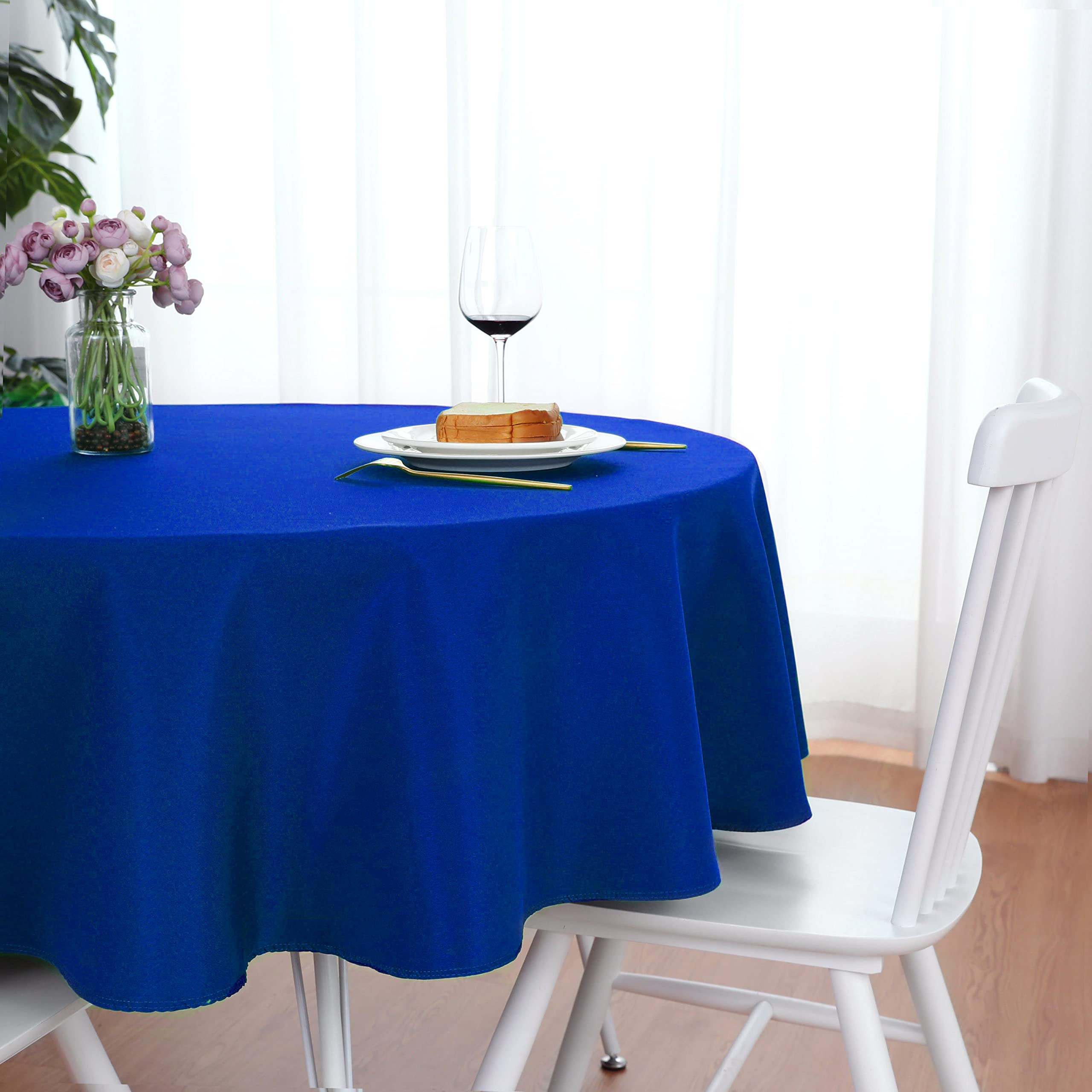 Folins&Home Royal Blue Round Tablecloth 90 Inch Waterproof Heavy Duty Wrinkle Free Polyester Fabric Circle Table Cloth, Spillpro