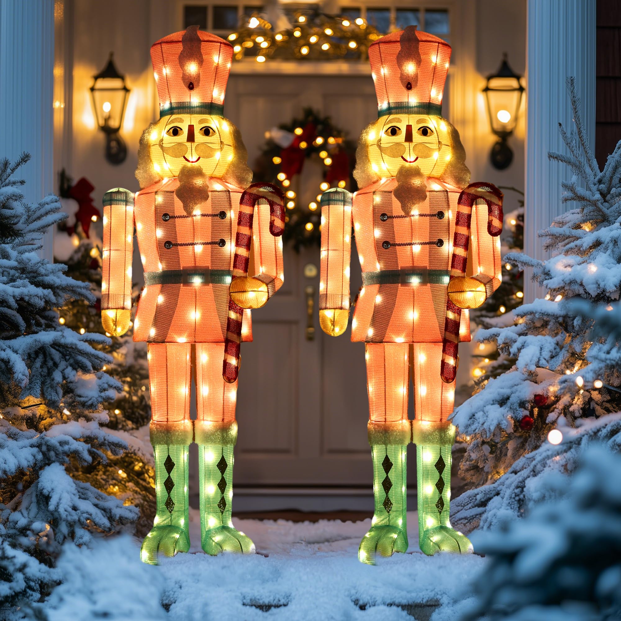Starfree 61-Inch Lighted Nutcracker Christmas Decor - Pink Metal Outdoor Decoration with LEDs for Yard, Porch, Lawn - Model REARO10LA1FA