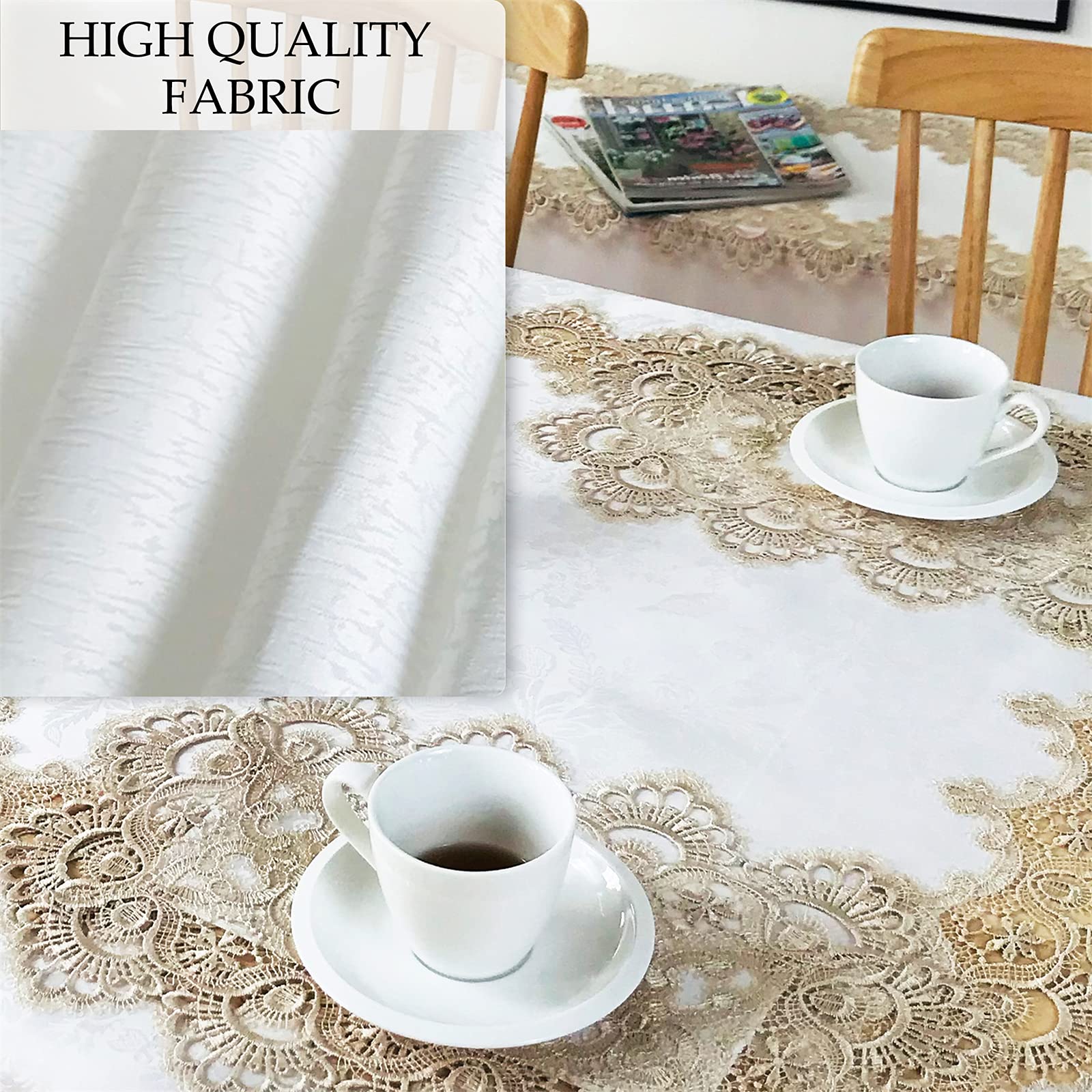 Breksdat Rectangle Table Runner Beige Embroidered Lace 16 X 70 Inches Wedding Dining Table Dresser Scarf With Carnation Lace Fab