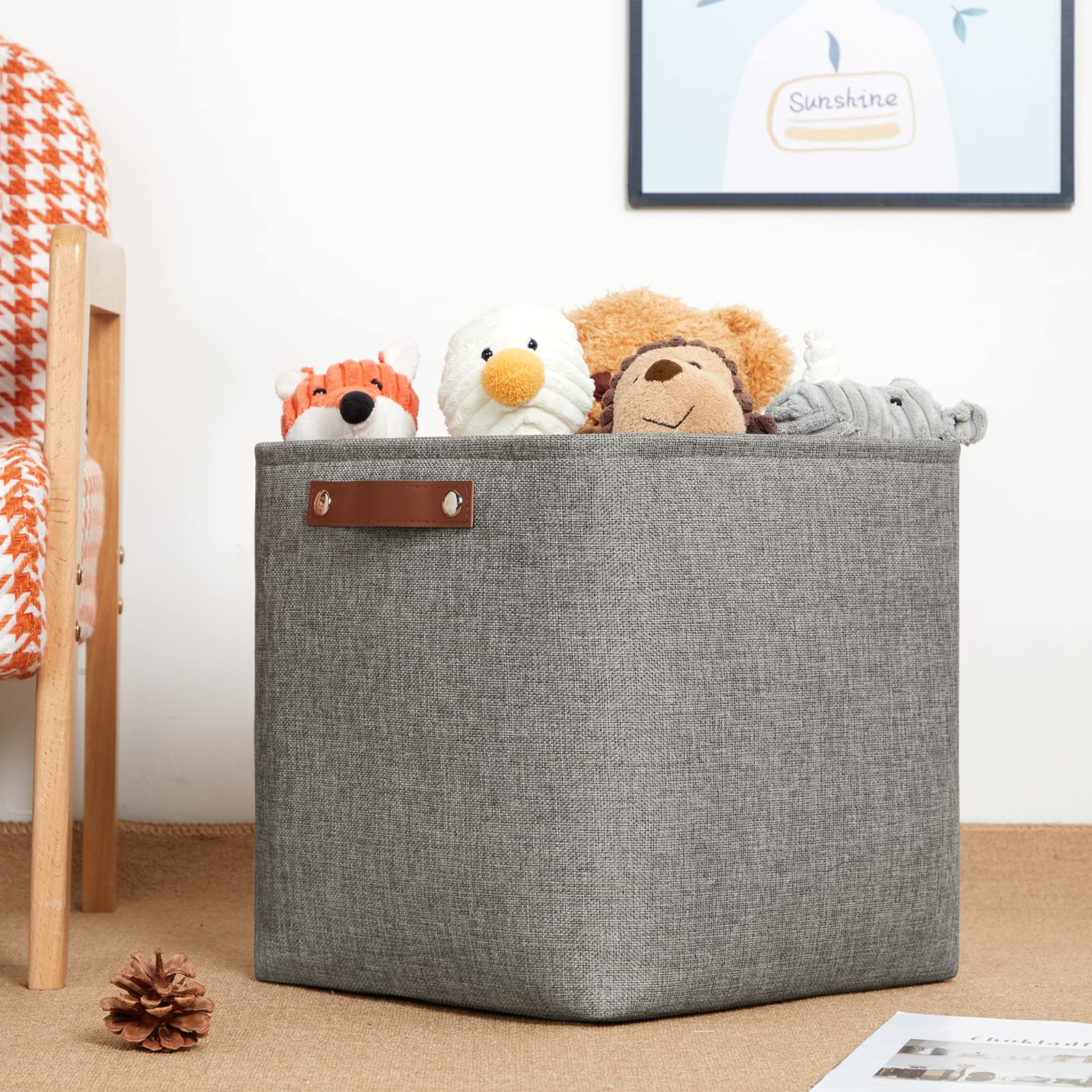DULLEMELO 12 inch Cube Storage Bins  Large Collapsible Grey Storage Baskets for Square Cubes Organizing  Fabric Boxes Bins for Shelves Nursery Home Office Storage(4 Pack - 12 '' Grey)