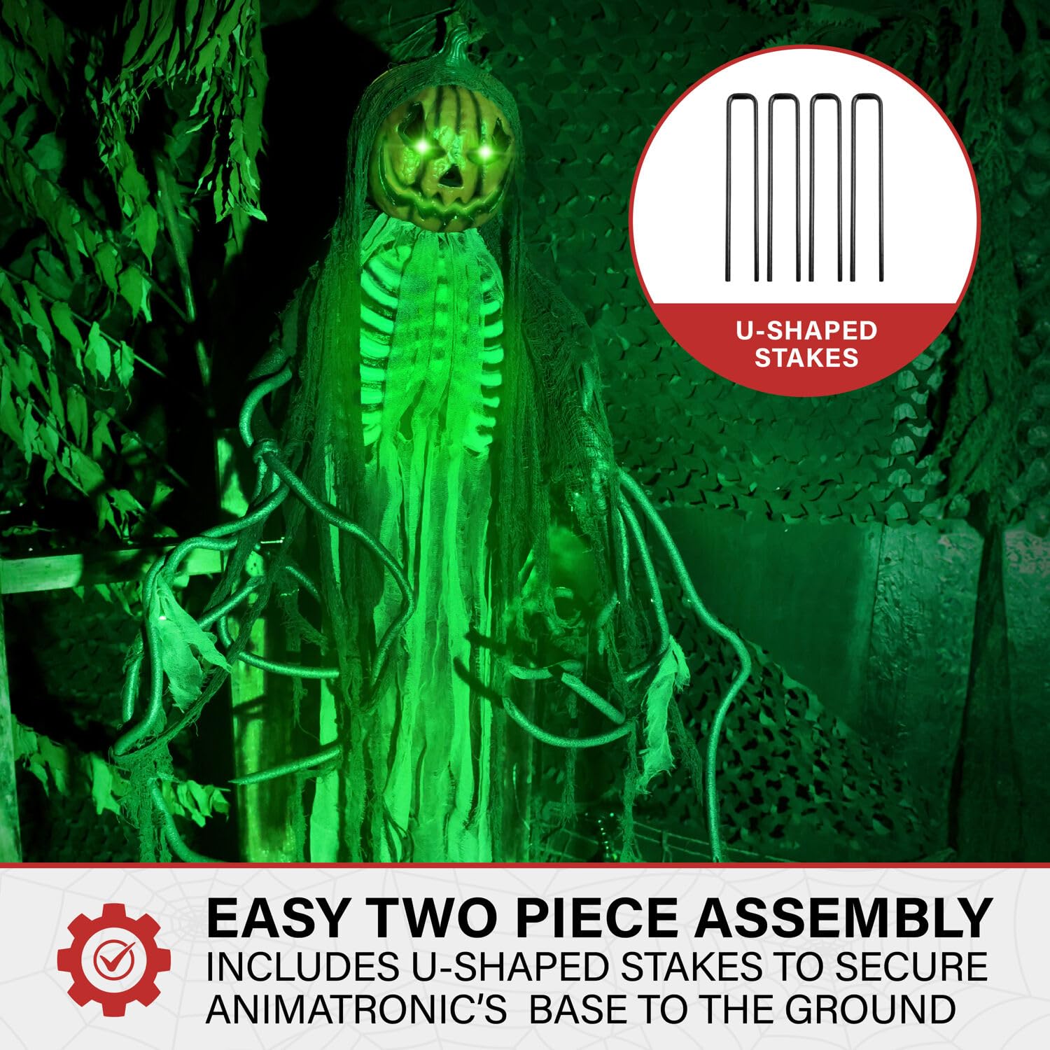 Haunted Hill Farm Lifesize Animatronic Scary Talking Pumpkin Man with Touch Activated Lights and Sound, Battery-Operated Indoor