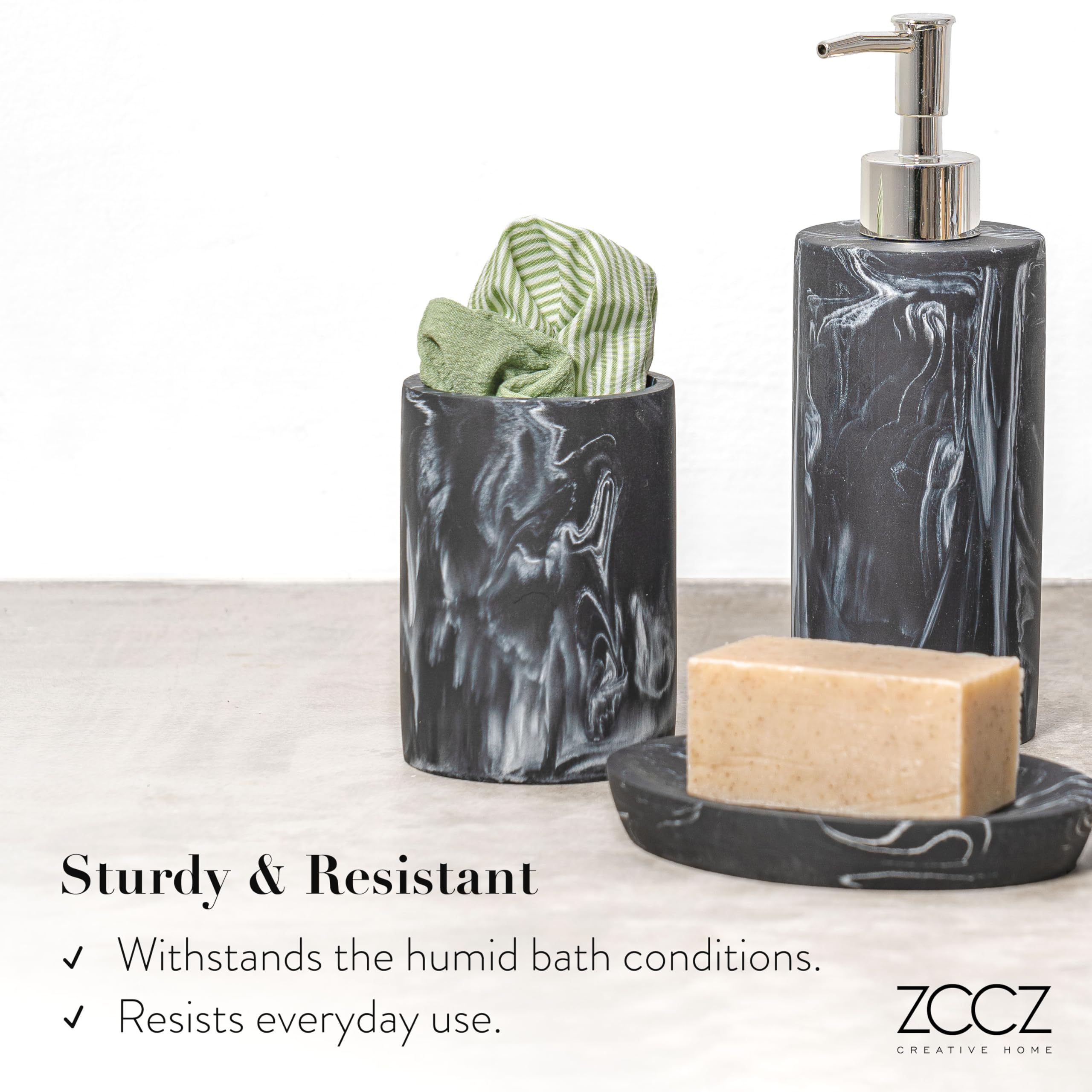 ZCCZ Bathroom Accessories Set Complete  4 Piece Marble Pattern Accessories Toothbrush Holder Set Bath Accessories Set with Soap Dispenser  Toothbrush Holder  Tumbler  Soap Dish