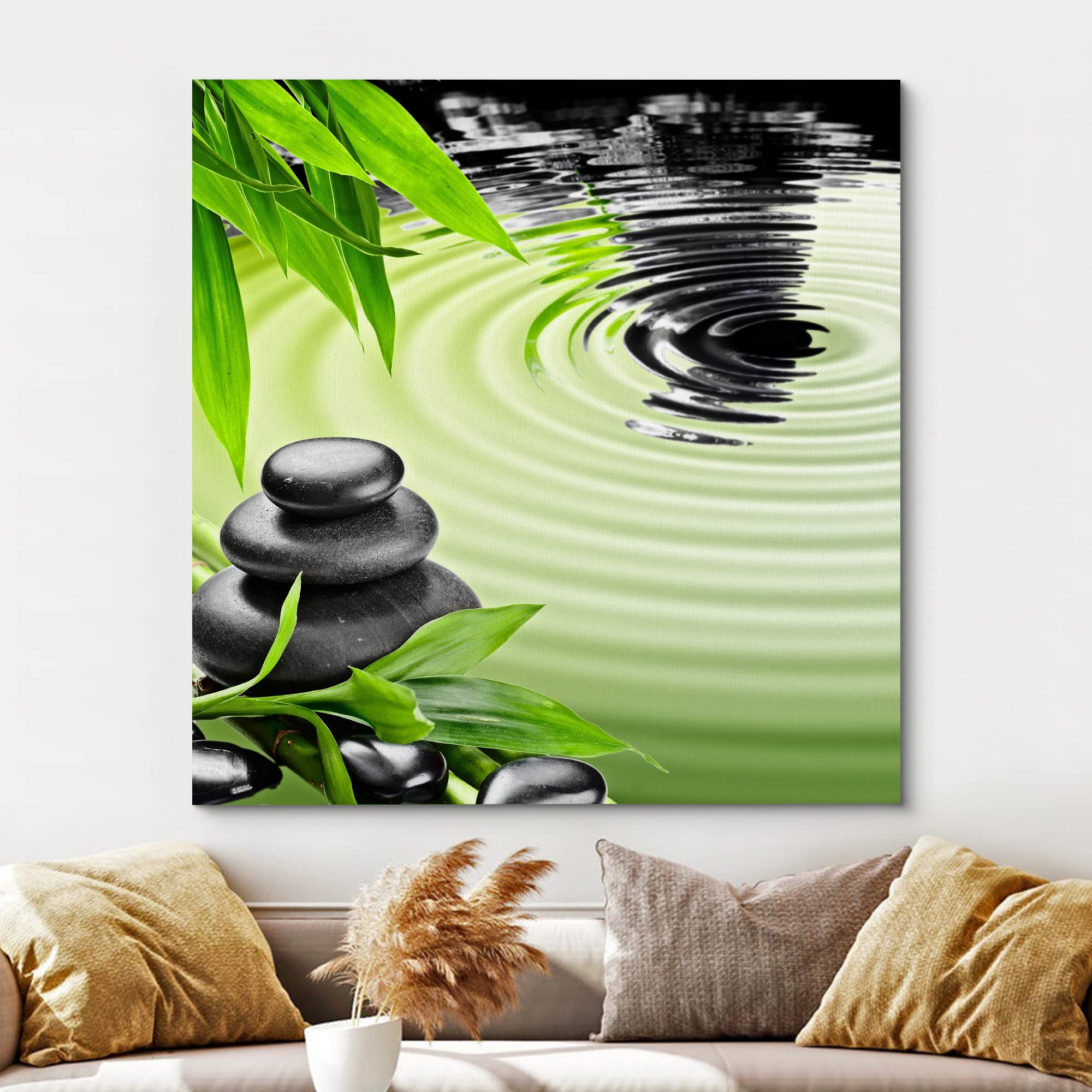 Wall26 Canvas Print Wall Art Black Zen Basalt Stones With Bamboo Floral Nature Digital Art Modern Art Rustic Scenic Relax/Calm C
