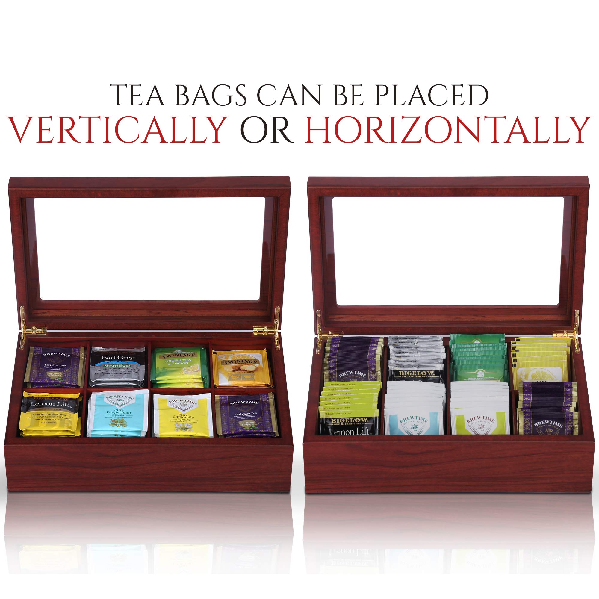 Apace Living Tea Box - Luxury Wooden Tea Storage Chest From The Premier Collection - 8 Adjustable Compartment Tea Bags Organizer