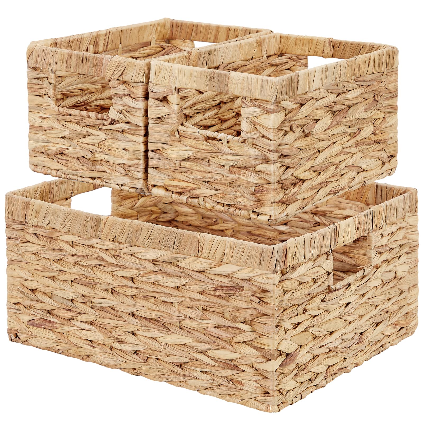 Vagusicc Wicker Basket, Set Of 3 Hand-Woven Storage Baskets For Organizing, Water Hyacinth Wicker Storage Basket Bins With Handl