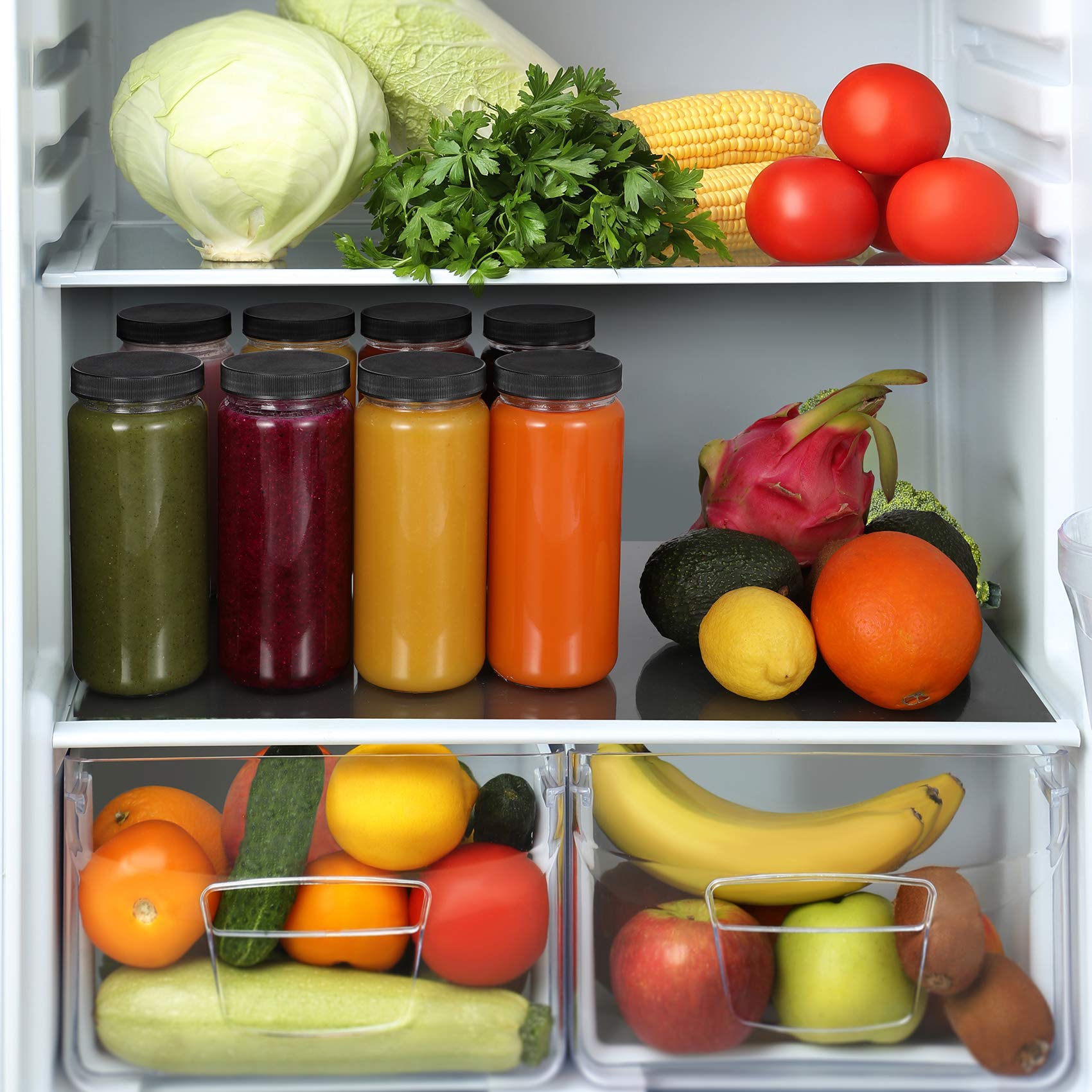 [ 8 Pack ] Glass Juicing Bottles With 2 Straws & 2 Lids W Hole- 16 Oz Travel Drinking Jars, Water Cups With Black Airtight Lids,