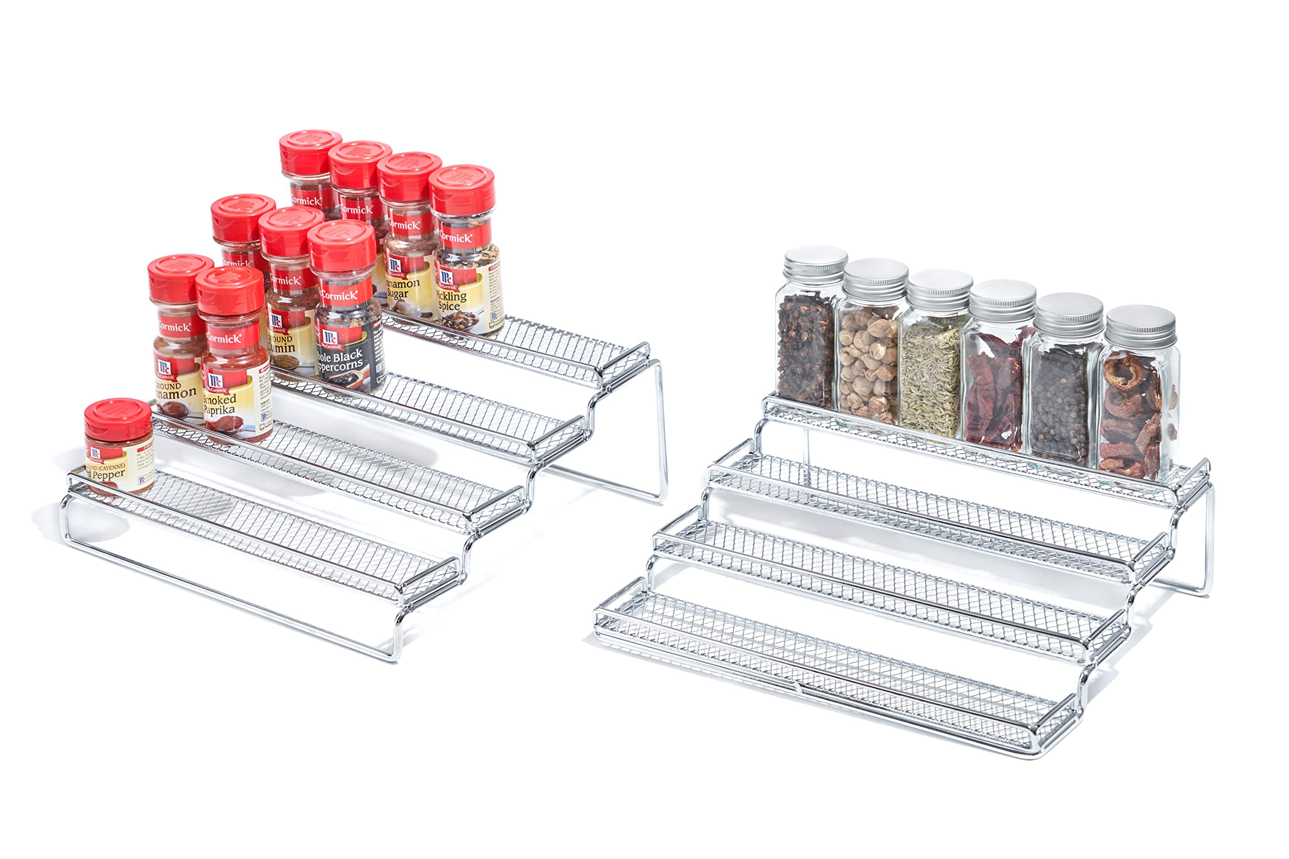 GONGSHI Spice Rack Organizer for Cabinet, Pantry and Countertop, 4 Tier Expandable Seasoning Shelf, Black