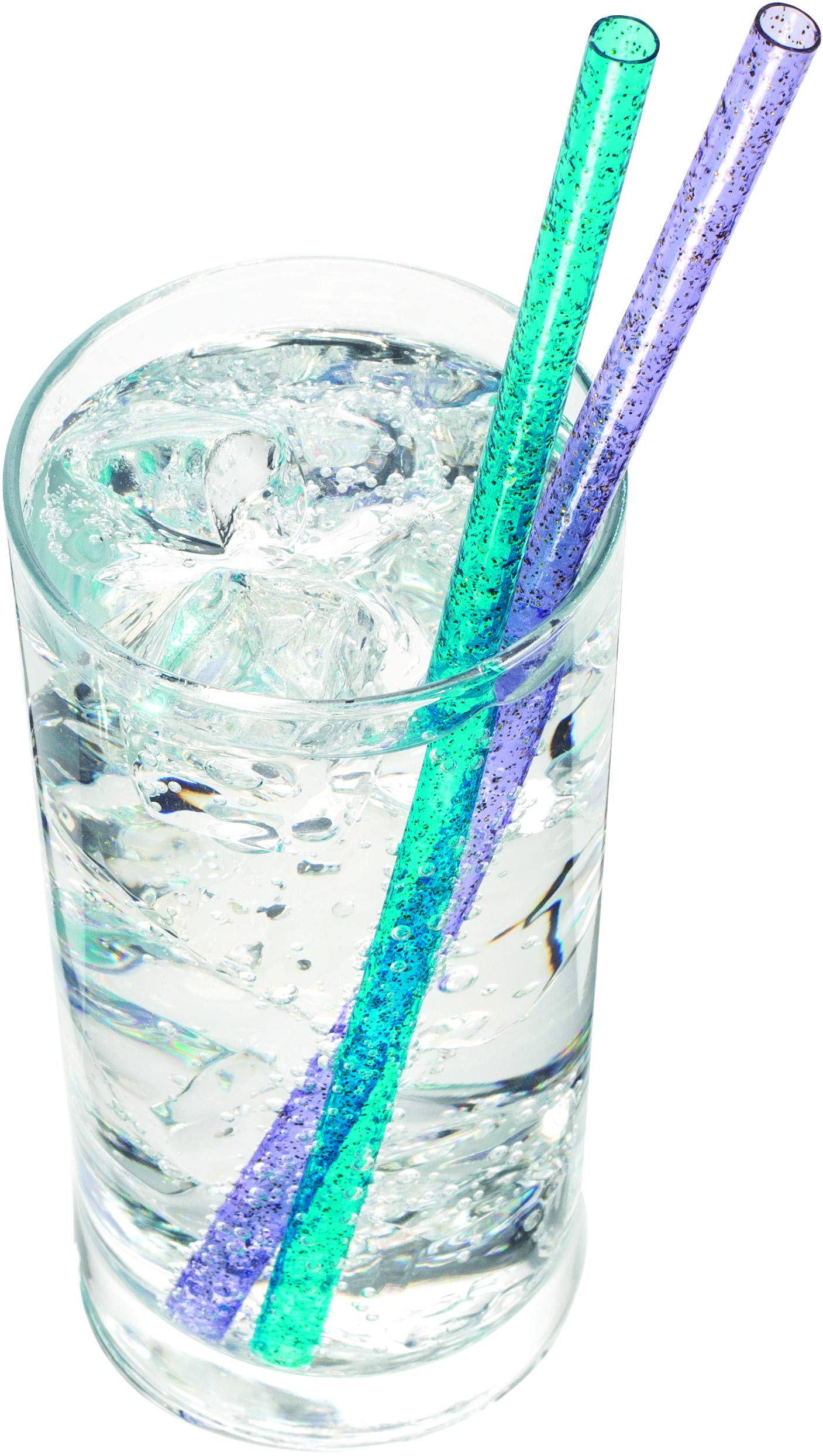 Joie Reusable Plastic Straws - 20-Piece Glitter Straw Set With Cleaning Brush, Colorful, Bpa-Free, Eco-Friendly, Dishwasher Safe