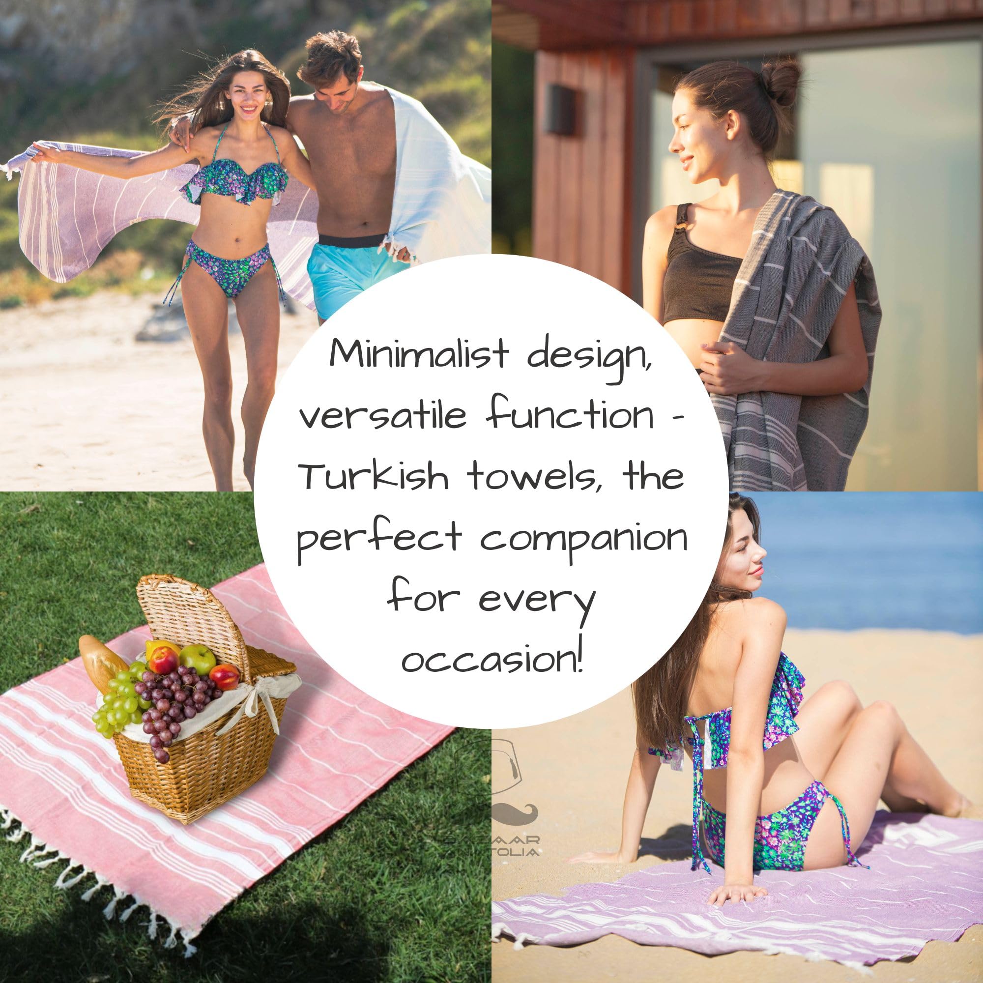 Bazaar Anatolia Turkish Beach Towel 100% Cotton Bath Towels Oversized Swim Towels Quick Dry For Swimmers 71X39 Inches - Stripe T