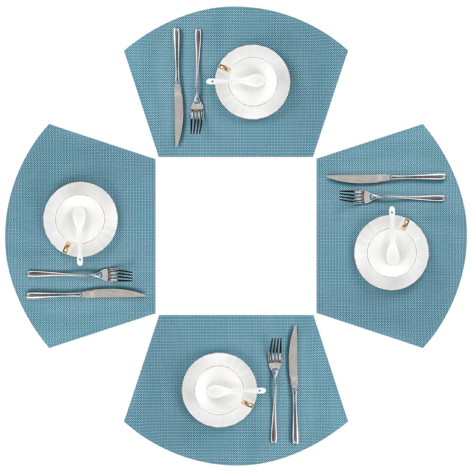 Shacos Round Table Placemats Set Of 4 Wedge Placemat Wipe Clean Heat Resistant Woven Vinyl Round Table Mats (4, Gray Blue)