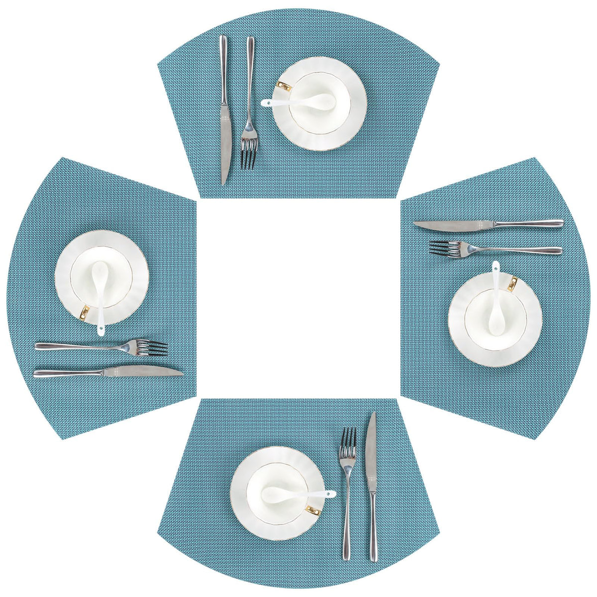 Shacos Round Table Placemats Set Of 4 Wedge Placemat Wipe Clean Heat Resistant Woven Vinyl Round Table Mats (4, Gray Blue)