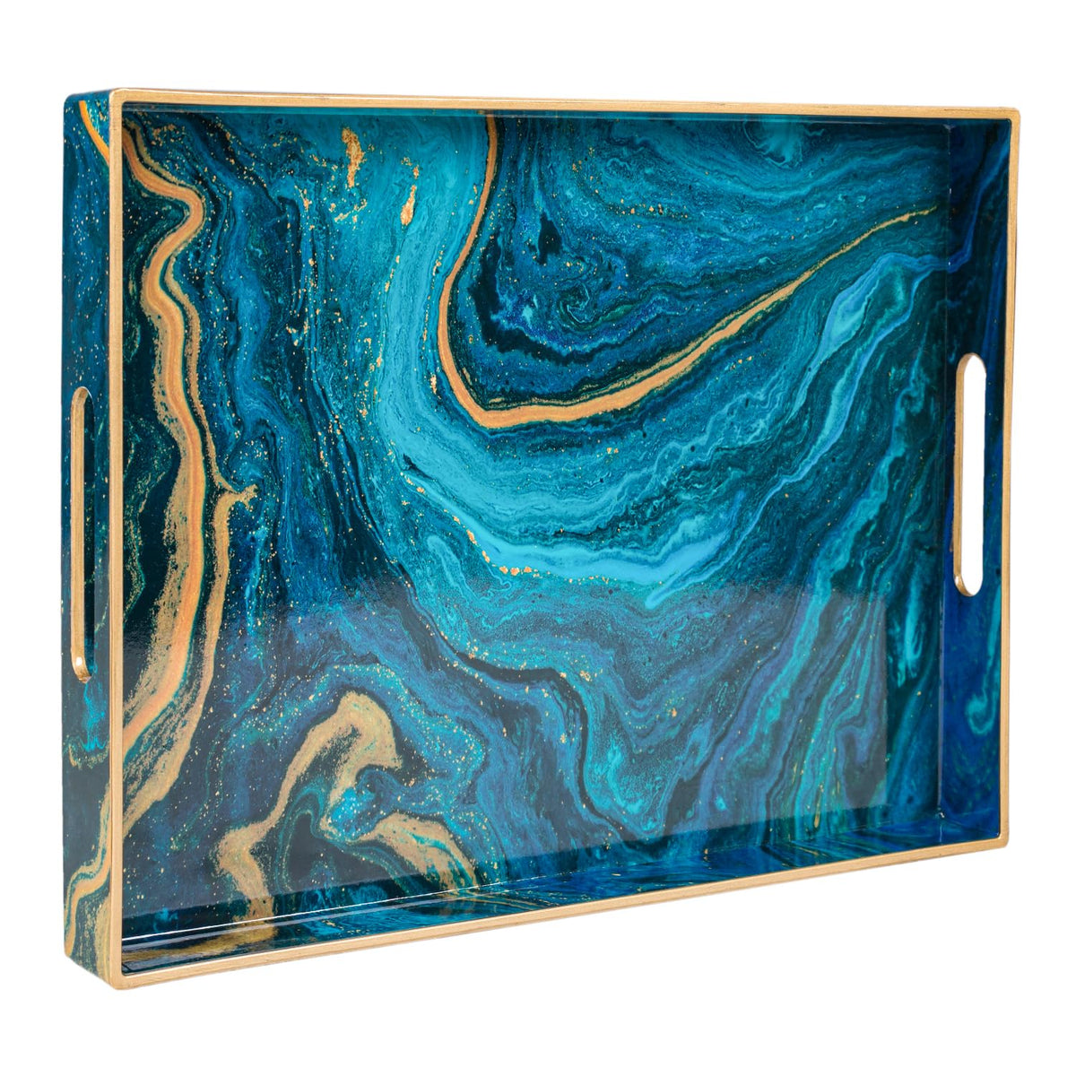 Maoname Plastic Decorative Tray, Marbling Tray With Handles, Rectangular Coffee Table Tray, Serving Tray For Ottoman, Bathroom,