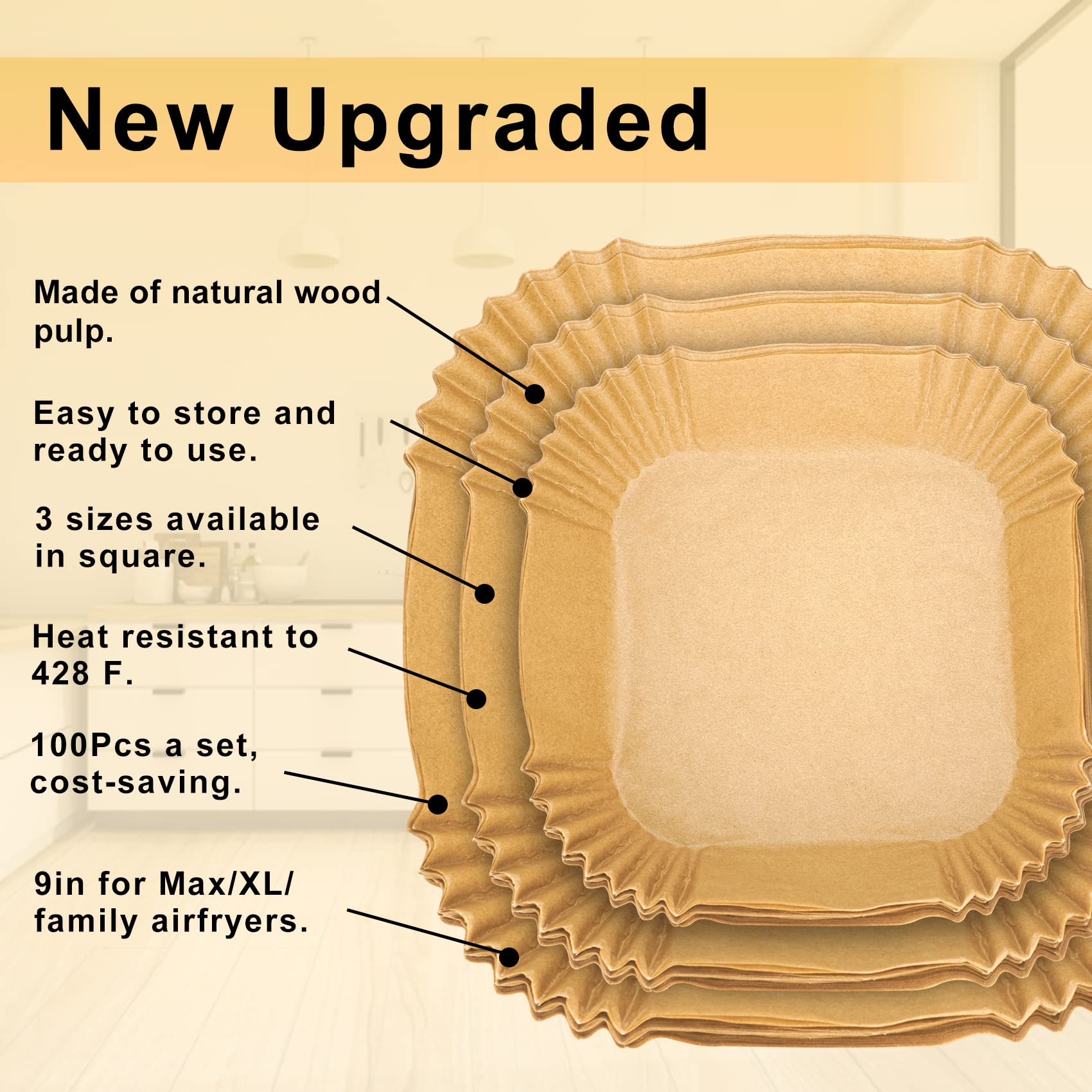 Disposable Air Fryer Paper Liners: 100Pcs 9 In Large Square Non Stick Parchment, Air Fryer Basket Liner For 8Qt - 12Qt Airfryer