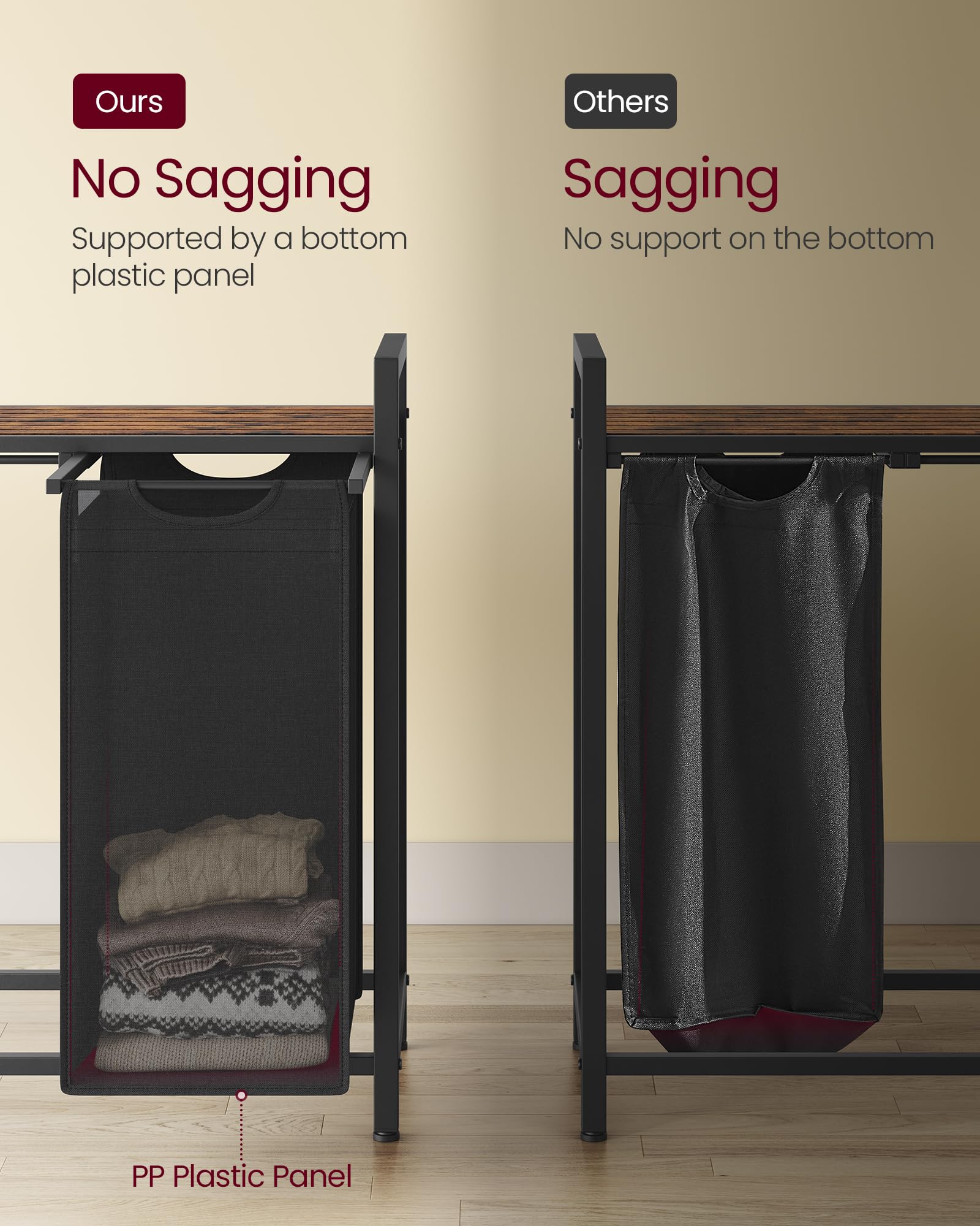 Vasagle Laundry Hamper, Laundry Basket, Laundry Sorter With 4 Pull-Out And Removable Bags, Shelf, Metal Frame, 4 X 10.6 Gallons