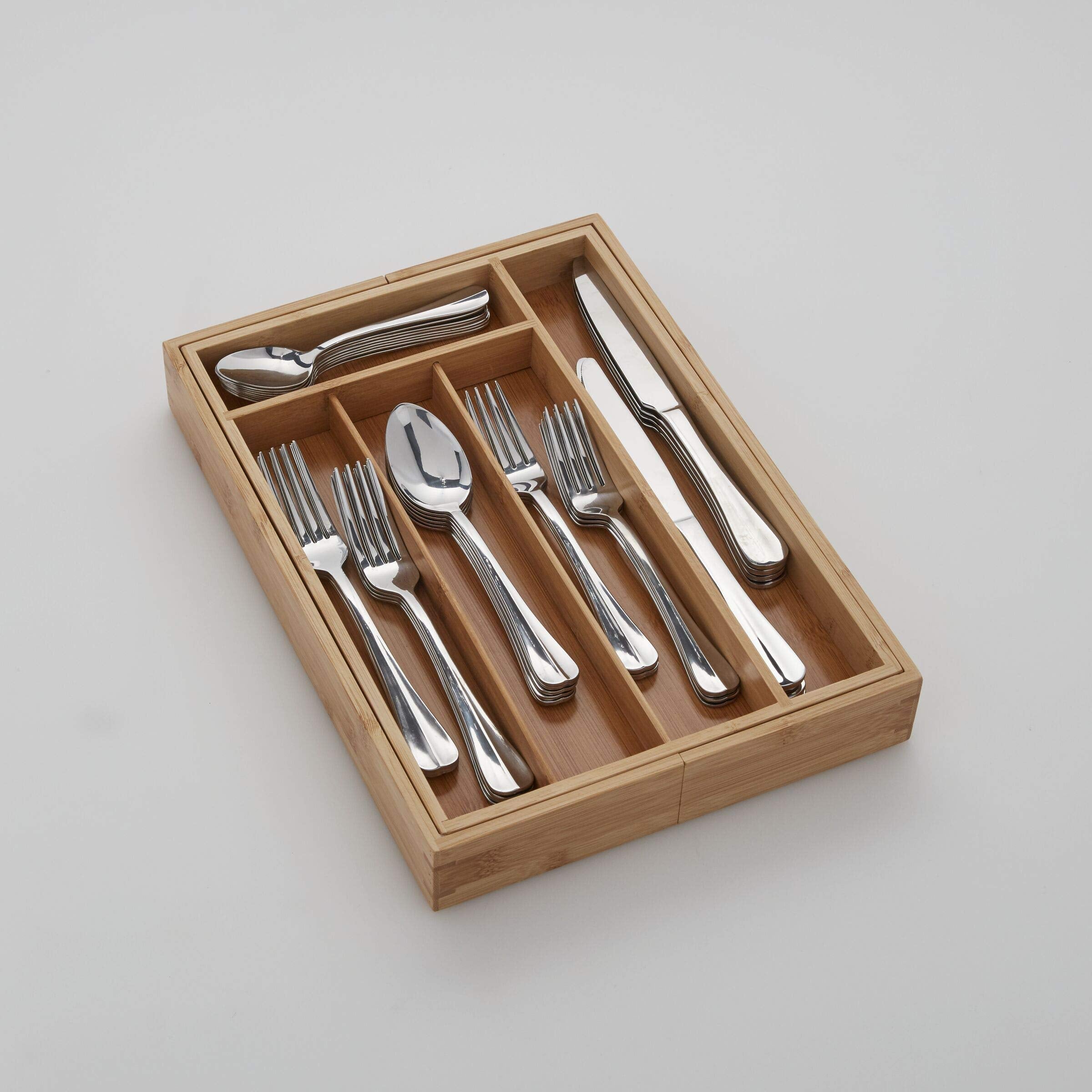 Copco Flatware Expandable Bamboo Drawer Organizer, Natural, 1.97" H x 10.04" L x 13.98" W, Model 5208596