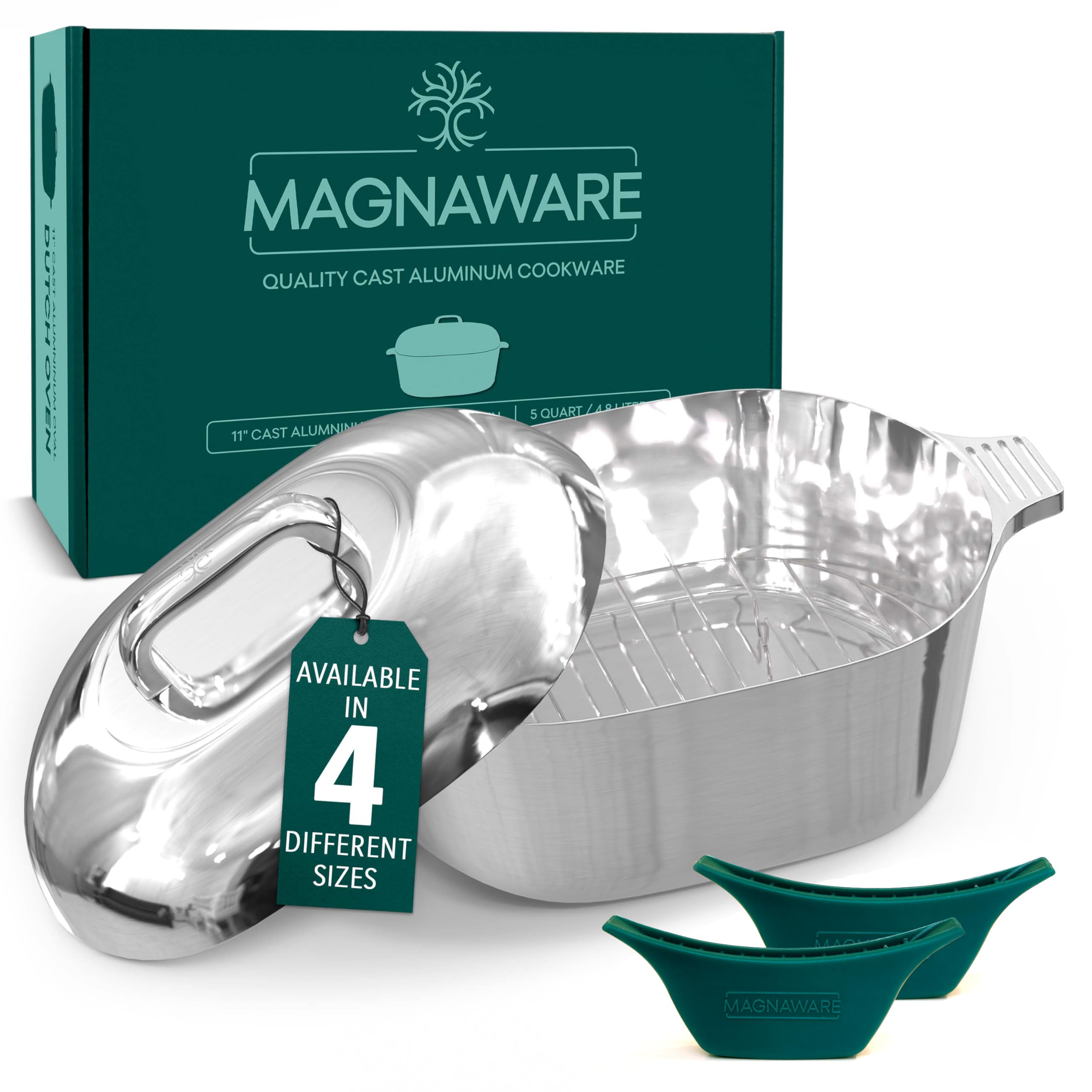 Magnaware Cast Aluminum Dutch Oven with Lid - 5 Quart Oval Lightweight Pot For Cajun Cookware, Bread Baking & More - Roaster Pan