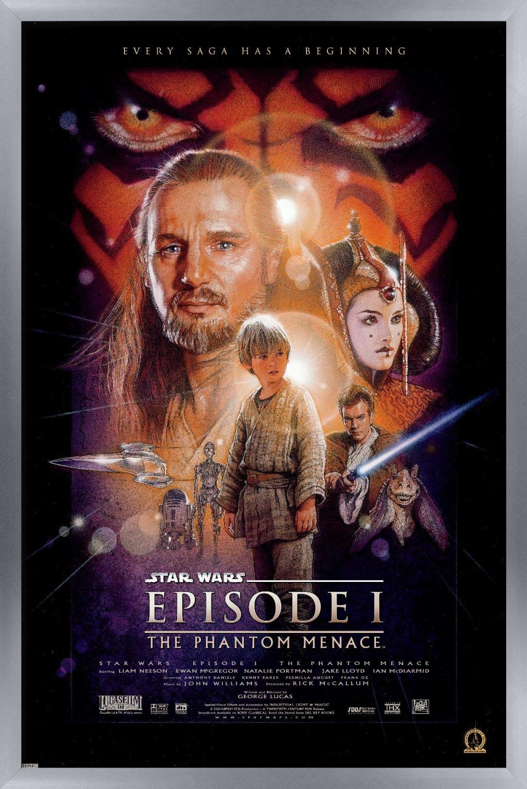 Trends International 24X36 Star Wars: The Phantom Menace - One Sheet Wall Poster, 24'' X 36'', Silver Framed Version