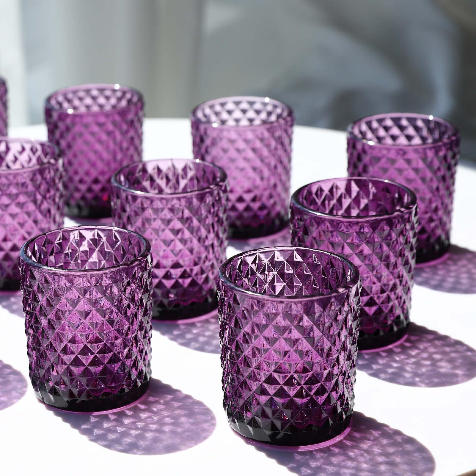 Woho 12pcs Purple Votive Candle Holders, Glass Tealight Candle Holder for Vintage Halloween Party Decor, Tea Lights Candle Holde