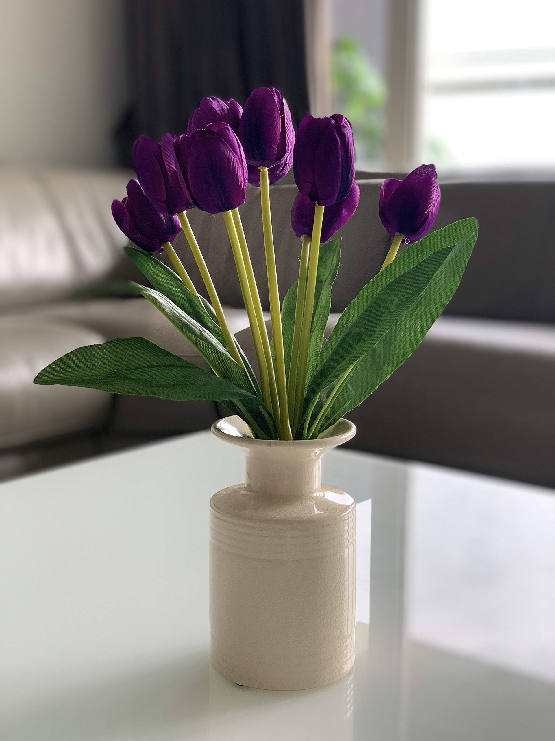 Fourwalls Beautiful Artificial Plastic Tulip Flower Bunch, Artificial Plant For Home D  cor (38 Cm Tall, 9 Heads, Purple)