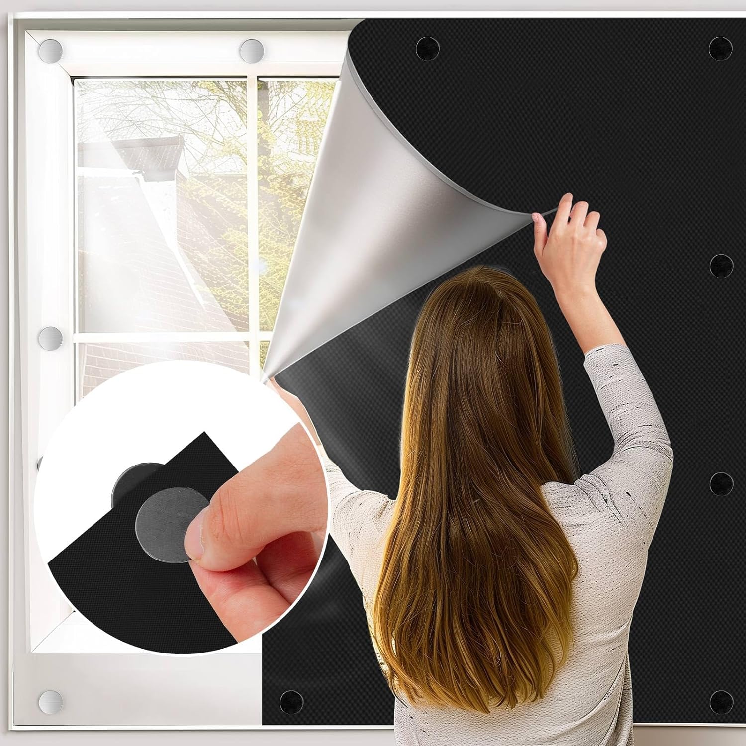 100% Blackout Window Cover No Drill Cuttable 157x57 inch Magnetic Black Out Windows Film Room Darkening Shades Traceless Removea