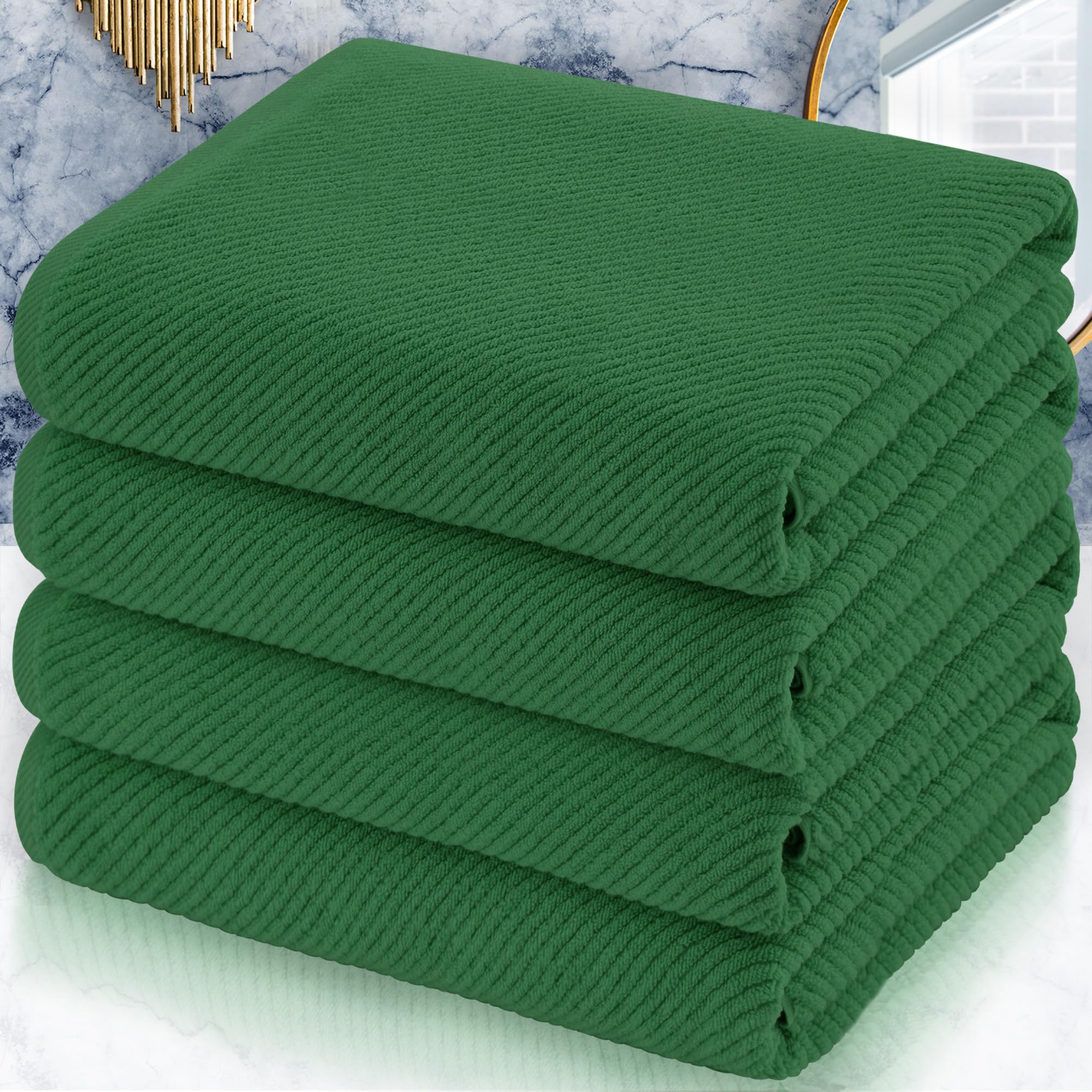 Voova & Movas Hunter Green Bath Towels, Bath Towels Set Of 4, Large 30'' X 56'' - 100% Cotton | Quick Dry | Thick | Soft | Absor