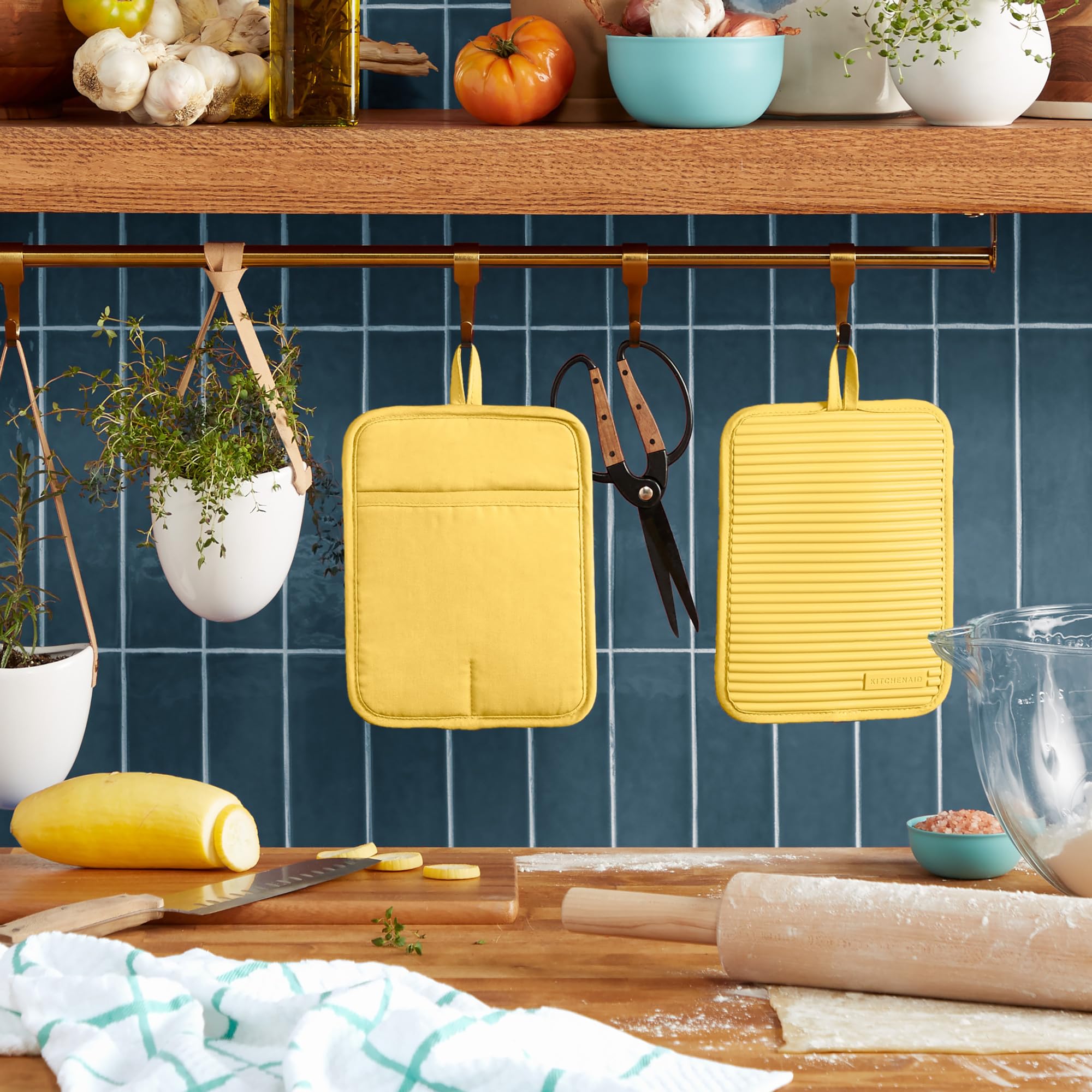 KITCHENAID Ribbed Soft Silicone Pot Holder 2-Pack Set, 2025 Color of The Year, Butter Yellow, 7x9